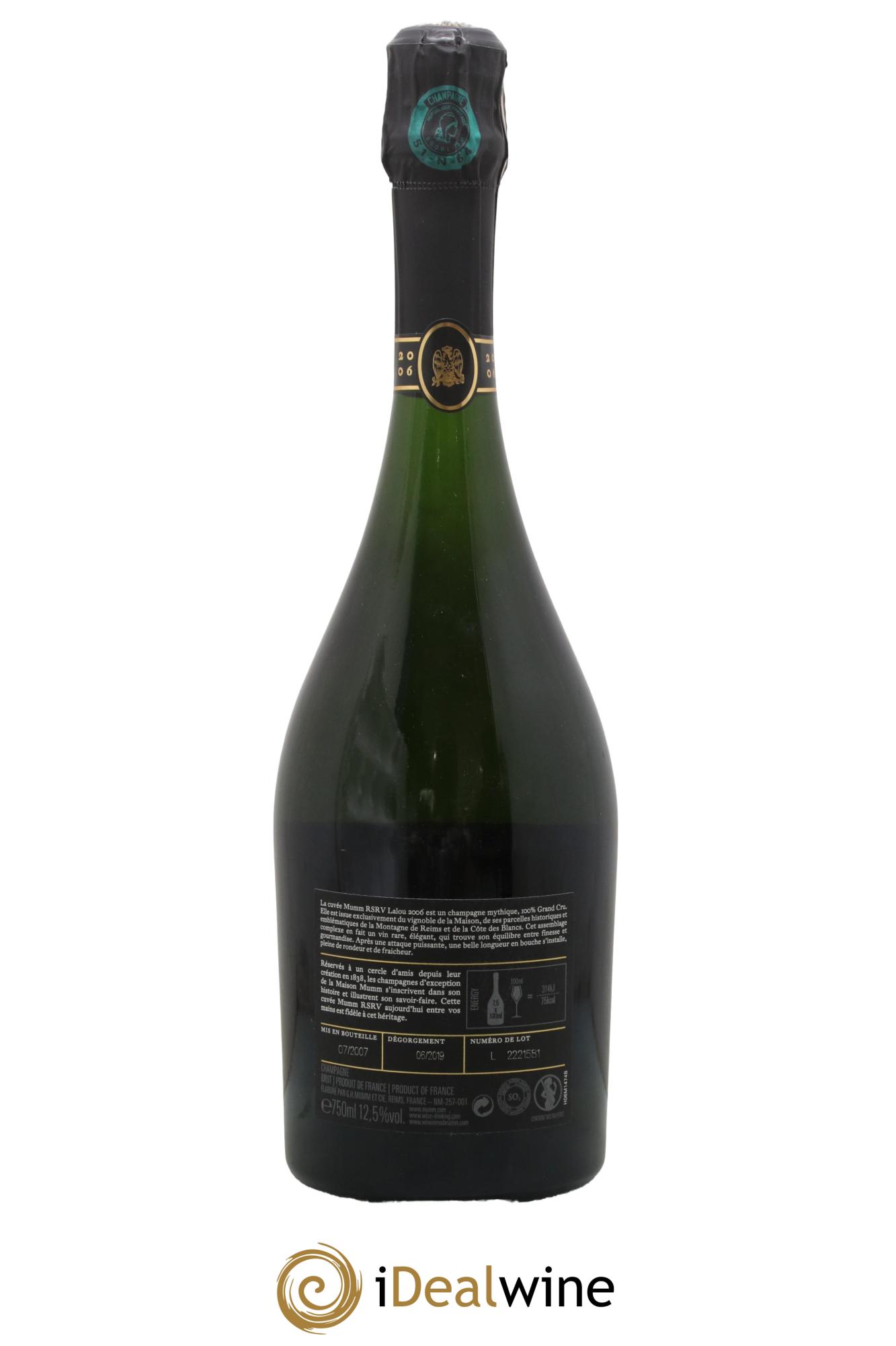 Champagne RSRV cuvée Lalou Maison Mumm 2006 - Lot of 1 bottle - 1