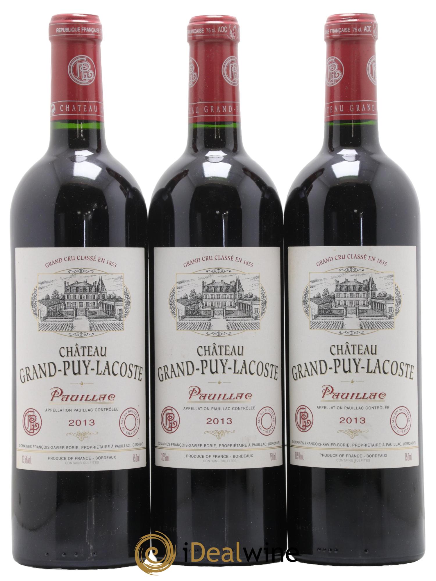 Château Grand Puy Lacoste 5ème Grand Cru Classé 2013 - Lot de 3 bouteilles - 0