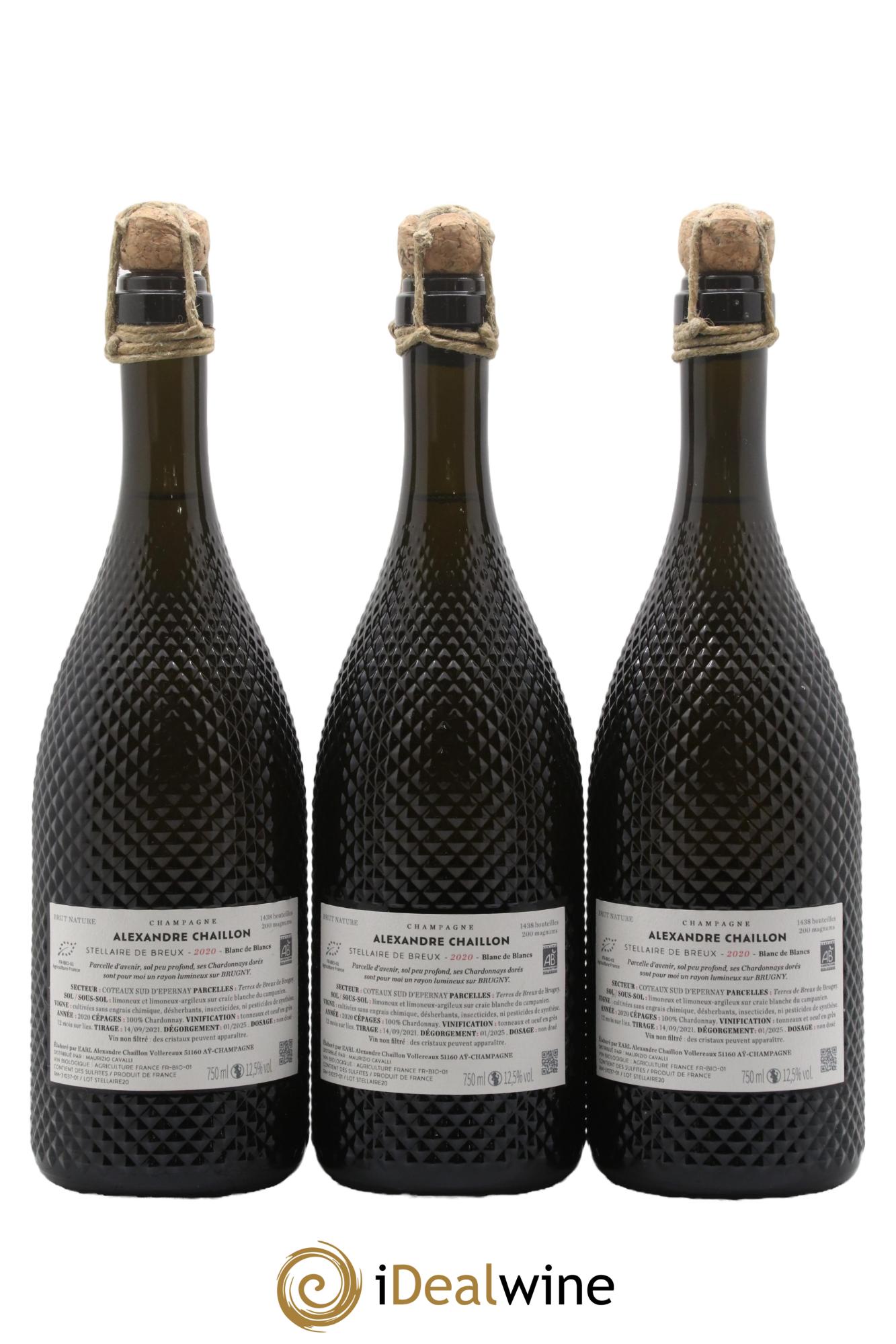 Champagne Stellaire De Breux Alexandre Chaillon 2020 - Lot of 3 bottles - 1