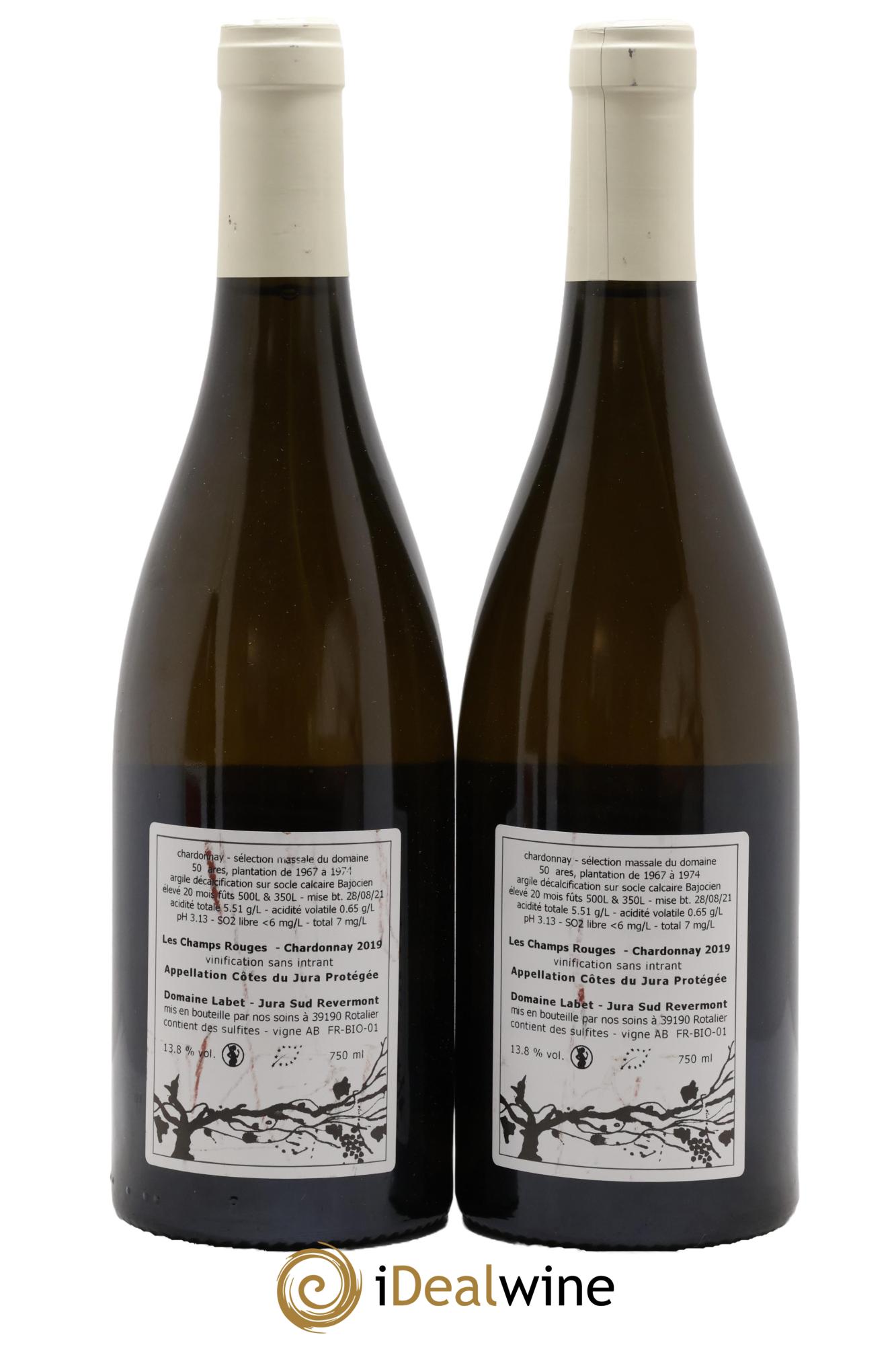 Côtes du Jura Chardonnay Les Champs Rouges Romain - Julien - Charline Labet 2019 - Lotto di 2 bottiglie - 1