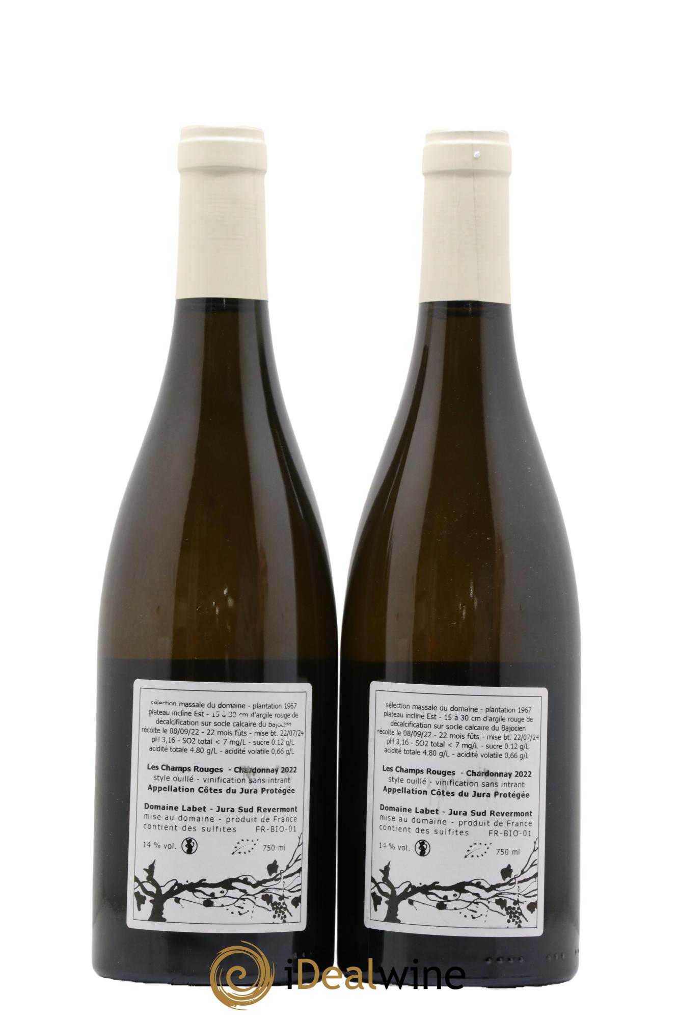 Côtes du Jura Chardonnay Les Champs Rouges Romain - Julien - Charline Labet 2022 - Posten von 2 Flaschen - 1