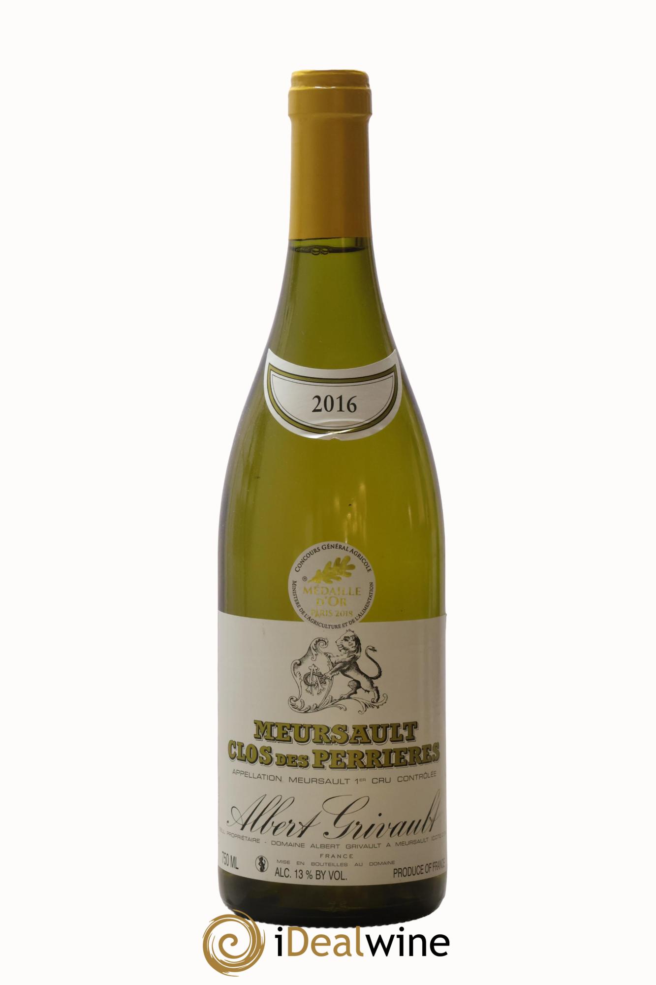 Meursault 1er Cru Clos des Perrières Monopole Albert Grivault 2016 - Lot de 1 bouteille - 0
