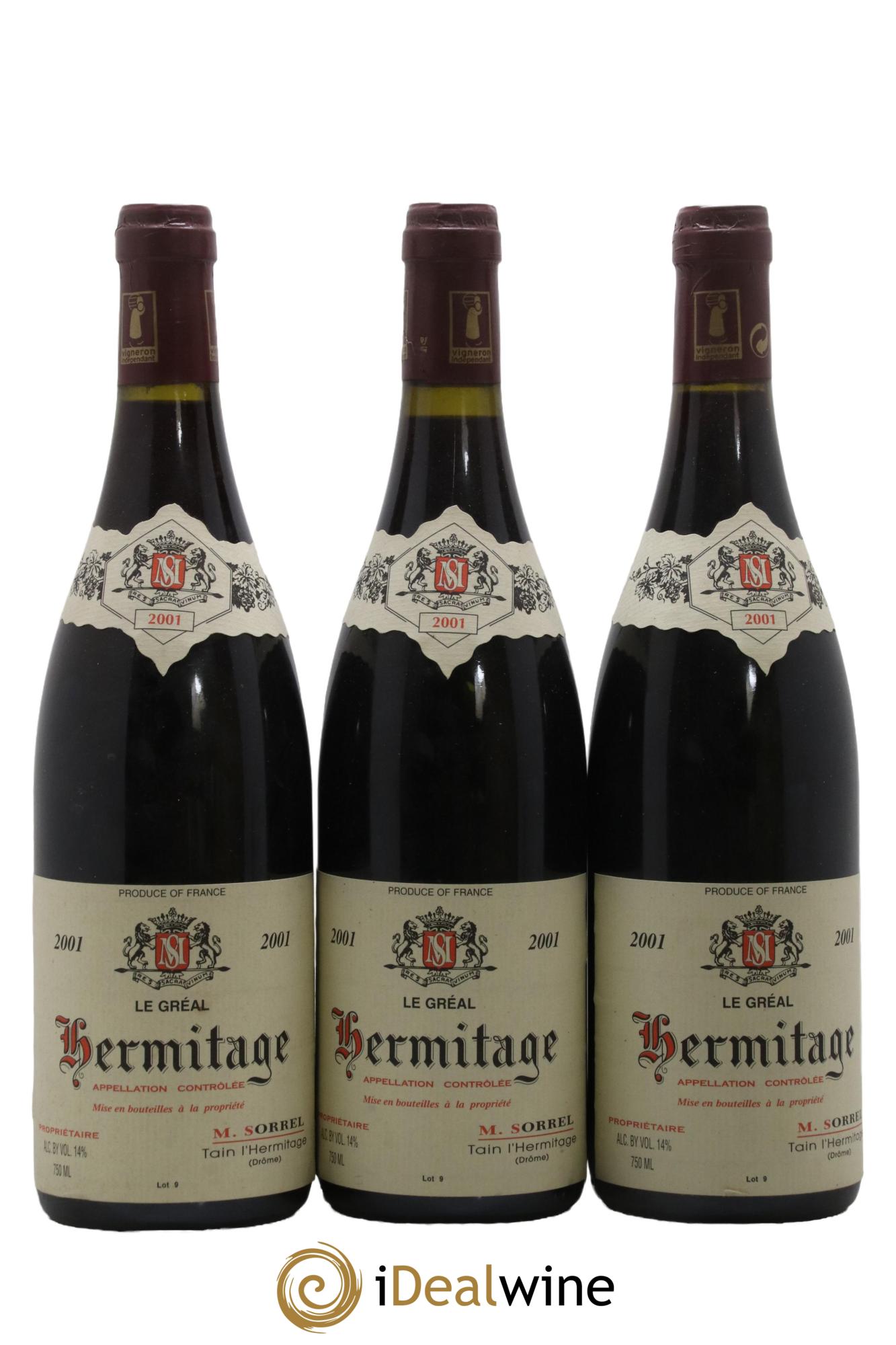Hermitage Le Gréal Marc Sorrel 2001 - Lot de 3 bouteilles - 0