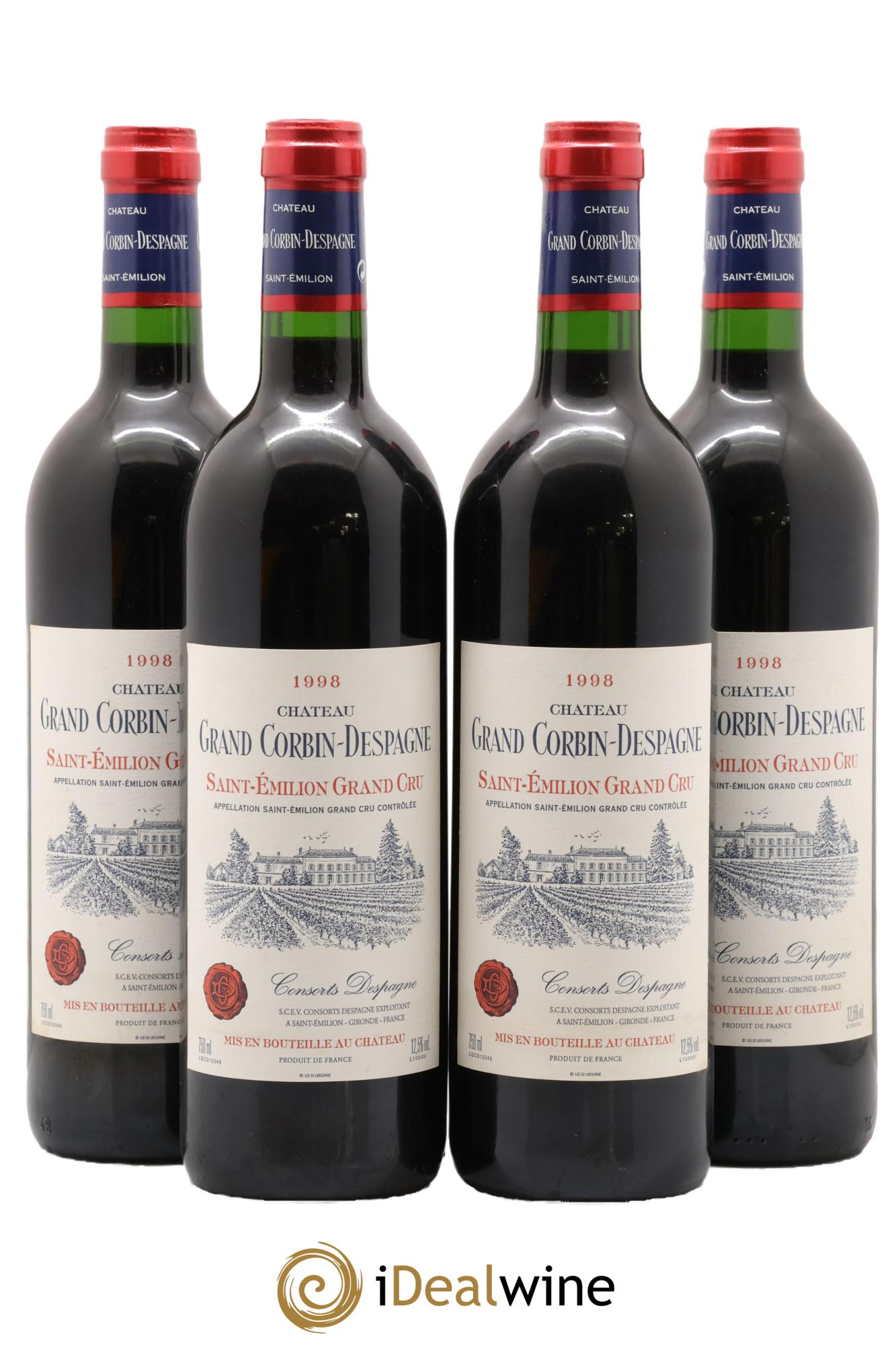 Château Grand Corbin Despagne Grand Cru Classé 1998 - Lotto di 4 bottiglie - 0