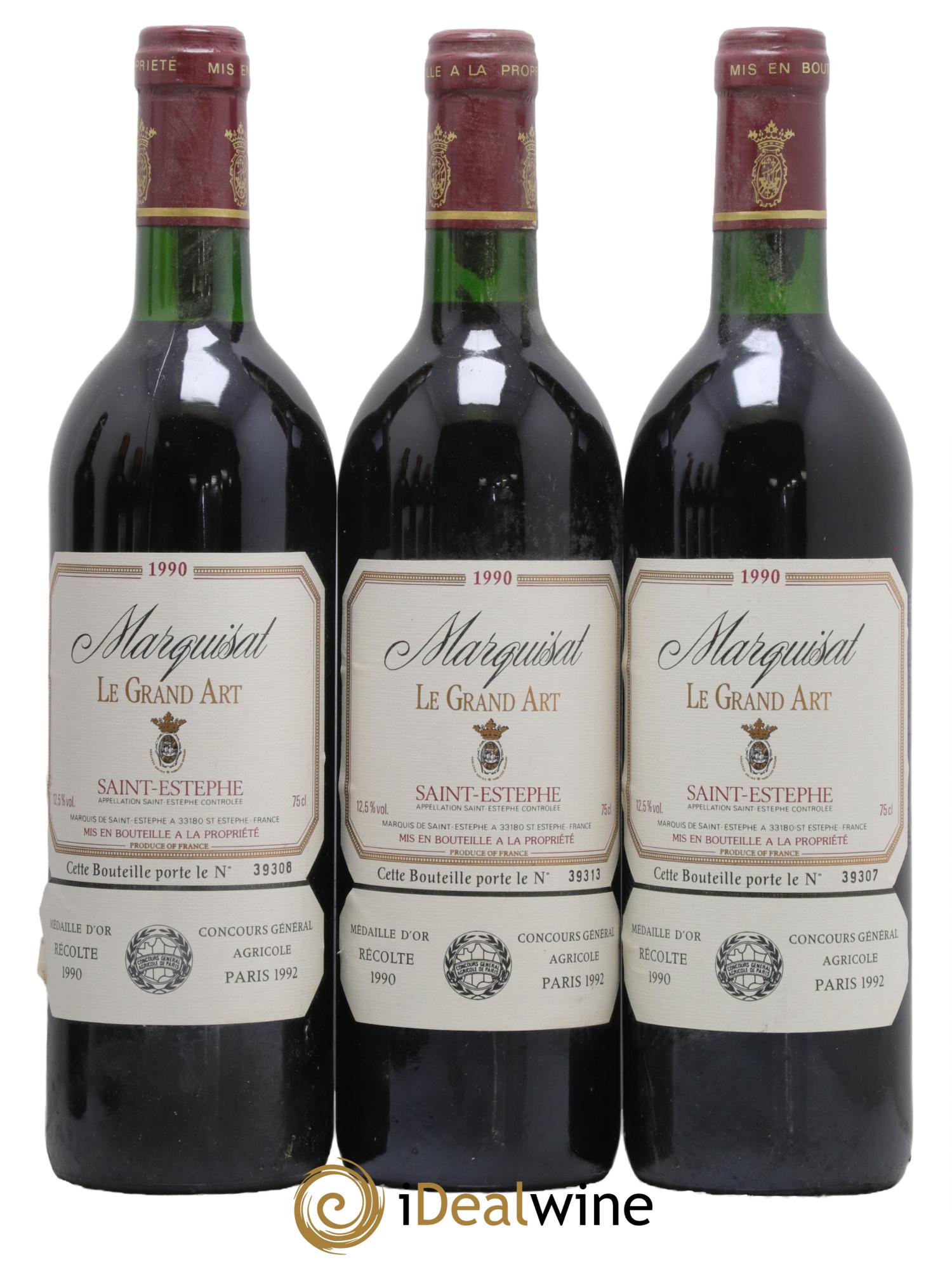Saint-Estèphe Marquisat Le Grand Art 1990 - Lot de 3 bouteilles - 0