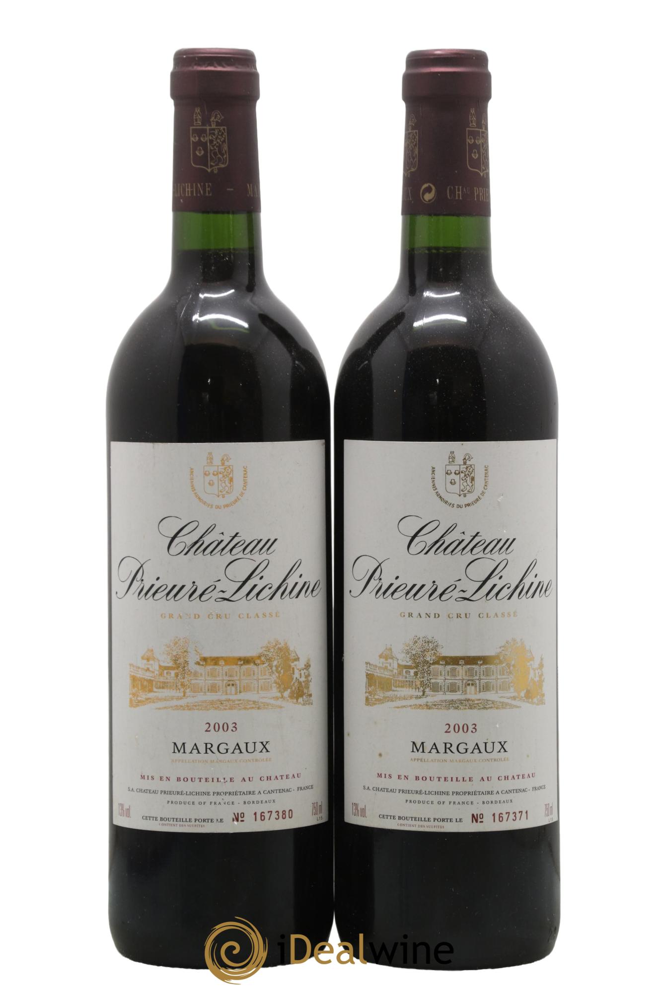 Château Prieuré Lichine 4ème Grand Cru Classé 2003 - Lotto di 2 bottiglie - 0