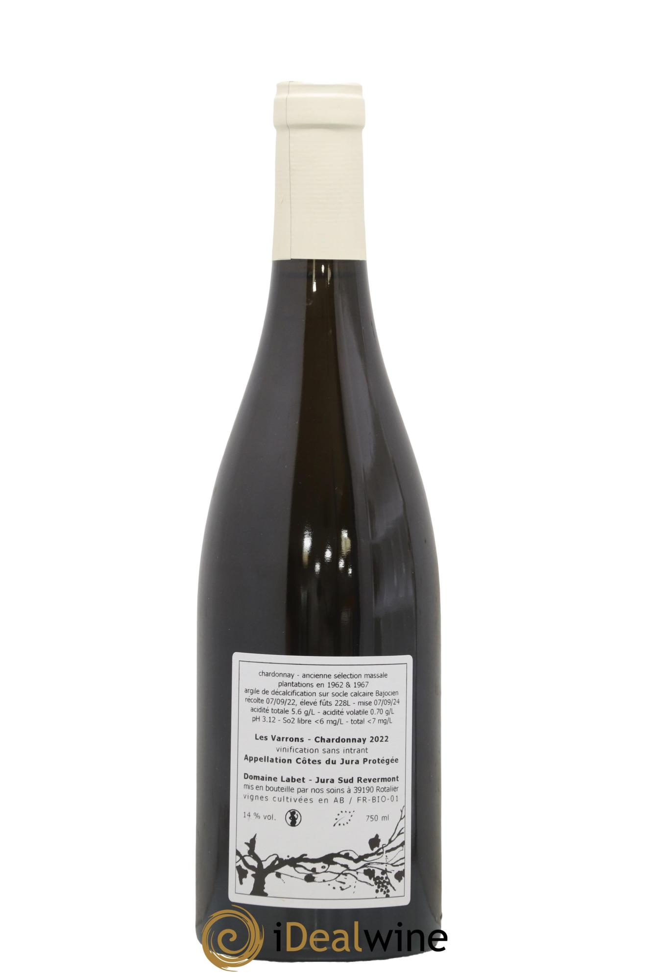 Côtes du Jura Chardonnay Les Varrons Romain - Julien - Charline Labet 2022 - Lot de 1 bouteille - 1