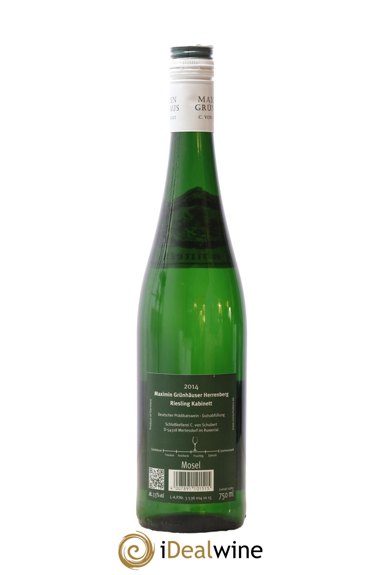 Allemagne Mosel-Saar Maximin Grünhäuser Herrenberg Riesling Kabinett Von Schubert 2014 - Posten von 1 Flasche - 1