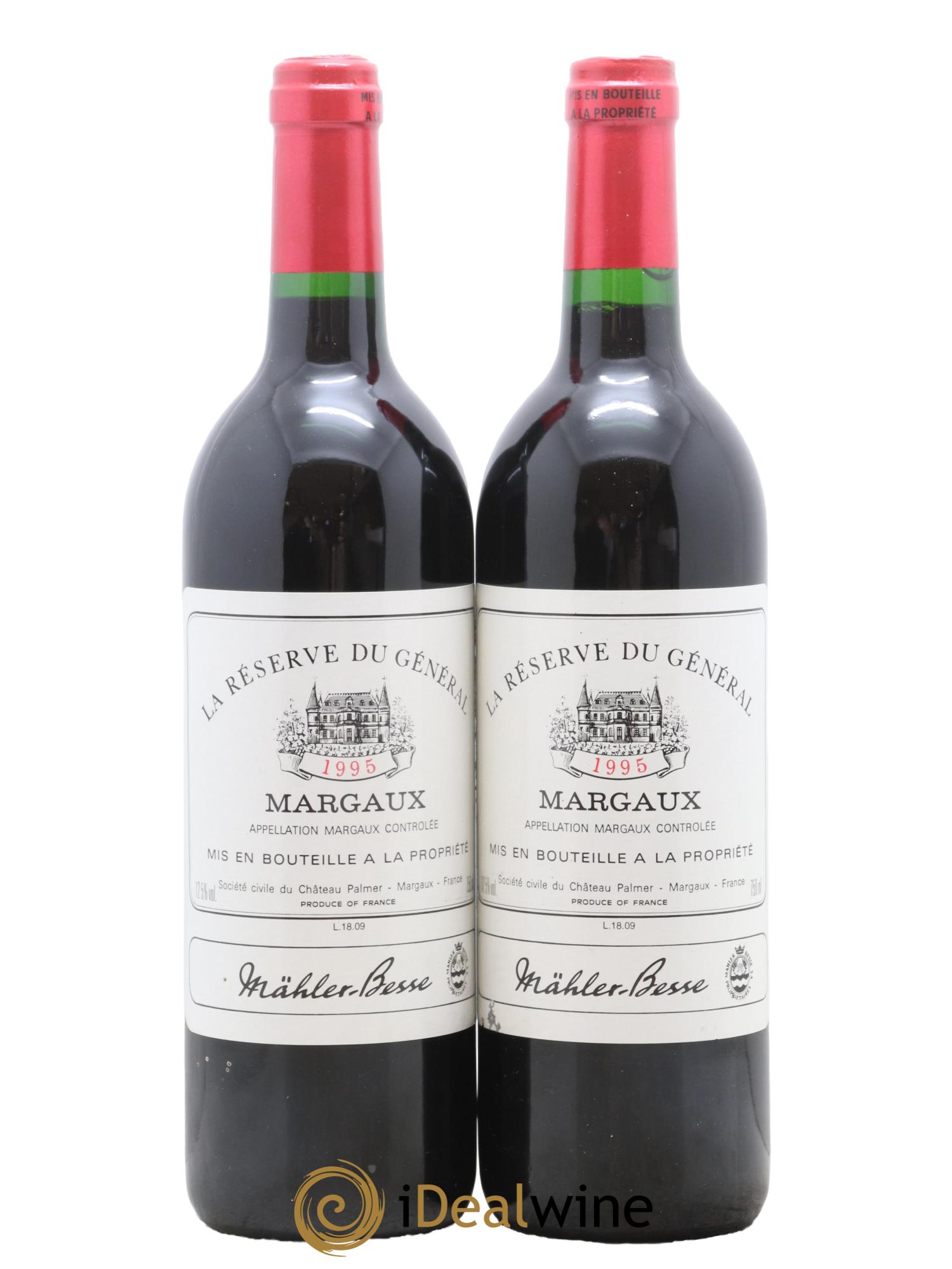 Bordeaux Margaux Reserve Du General Chateau Palmer 1995 - Lot de 2 bouteilles - 0