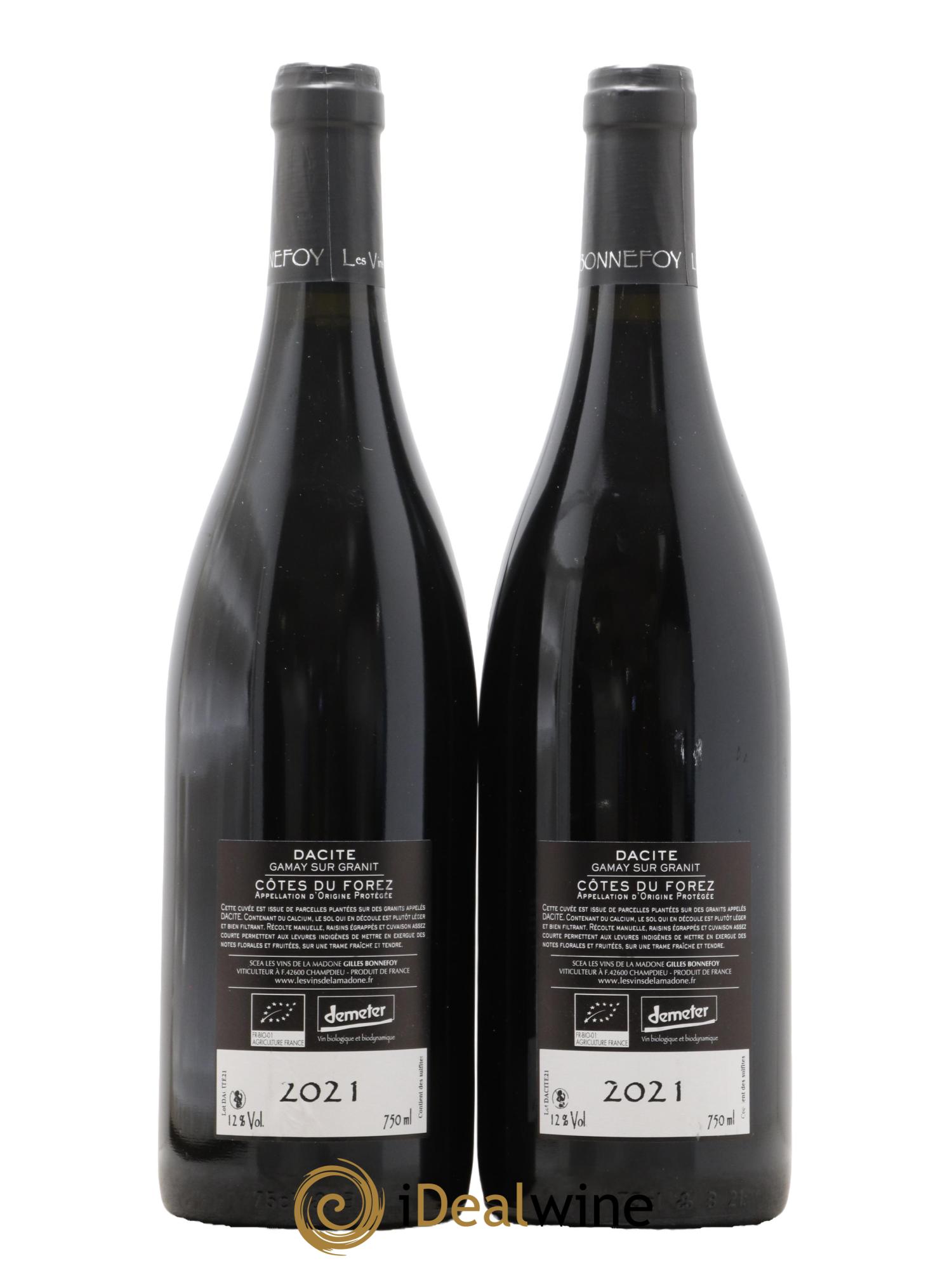 Vin de France Côtes du Forez Les Vins de la Madone Dacite Gilles Bonnefoy 2021 - Lot de 2 bouteilles - 1