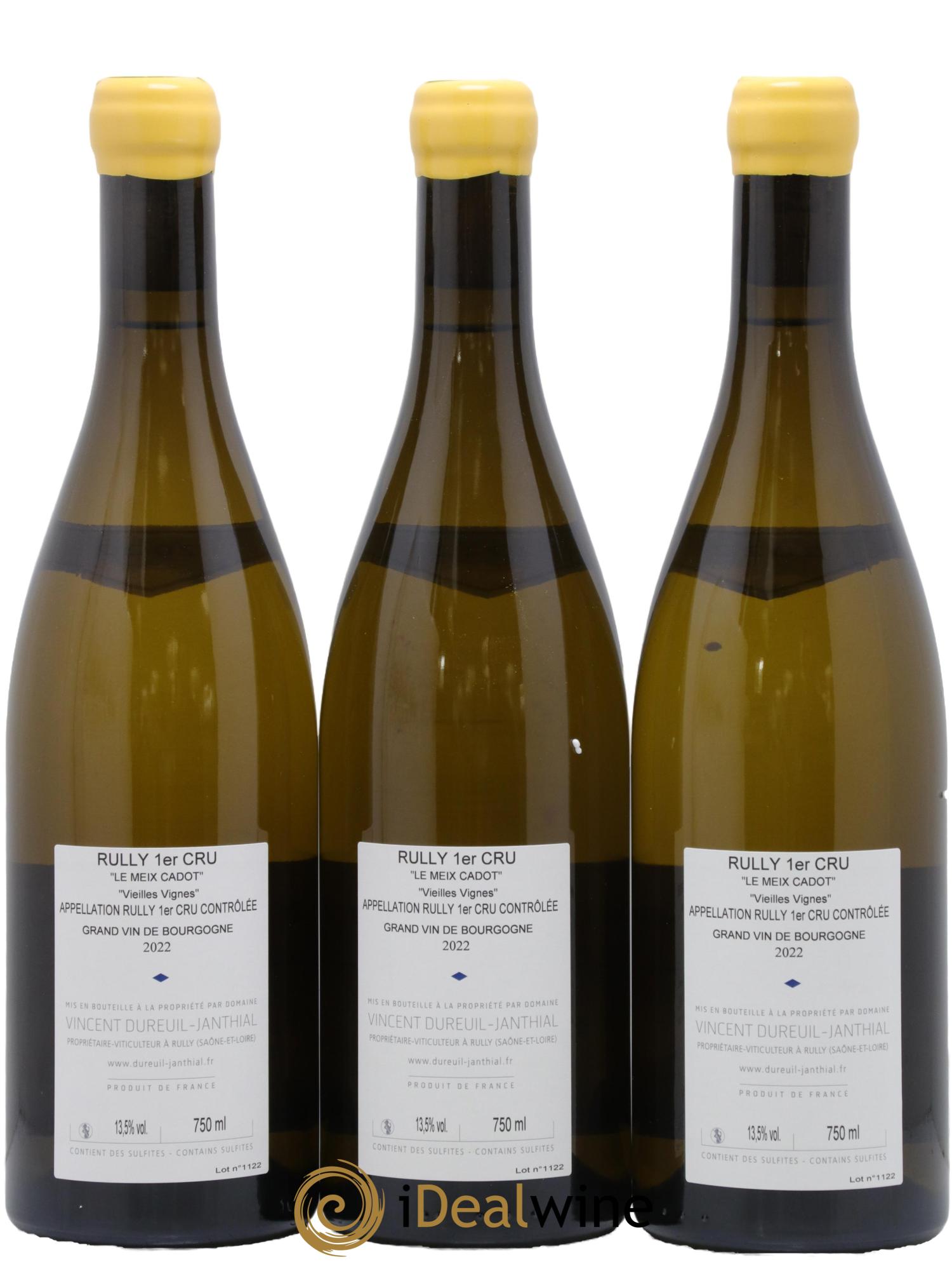 Rully 1er Cru Le Meix Cadot Vieilles Vignes Vincent Dureuil-Janthial 2022 - Lot de 3 bouteilles - 1