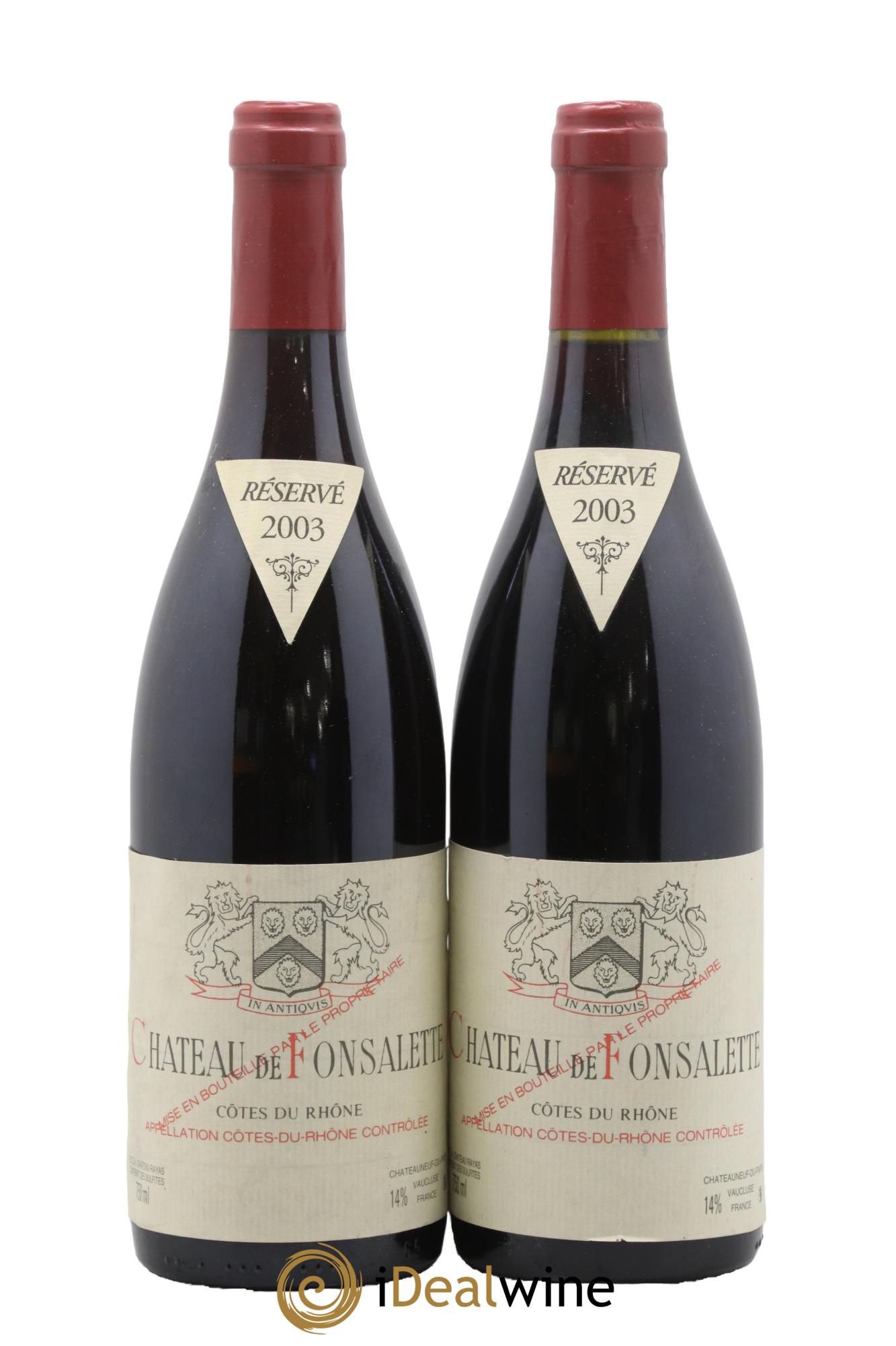 Côtes-du-Rhône Château de Fonsalette Emmanuel Reynaud 2003 - Lot de 2 bouteilles - 0