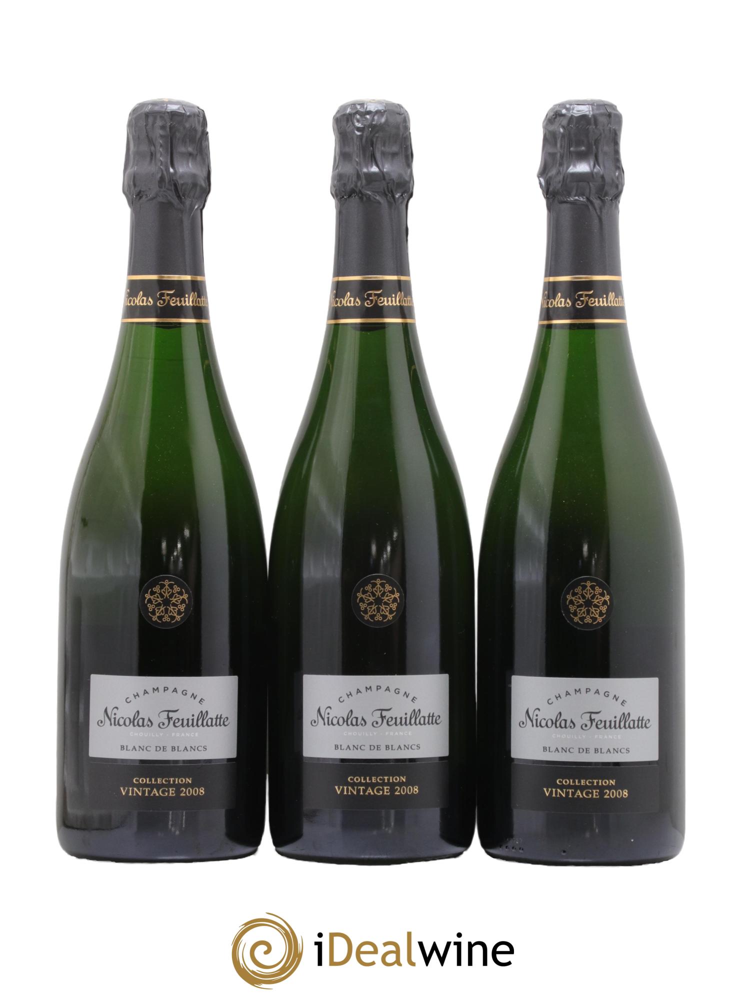 Champagne Blanc de blancs Collection Vintage Nicolas Feuillatte 2008 - Lot de 3 bouteilles - 0