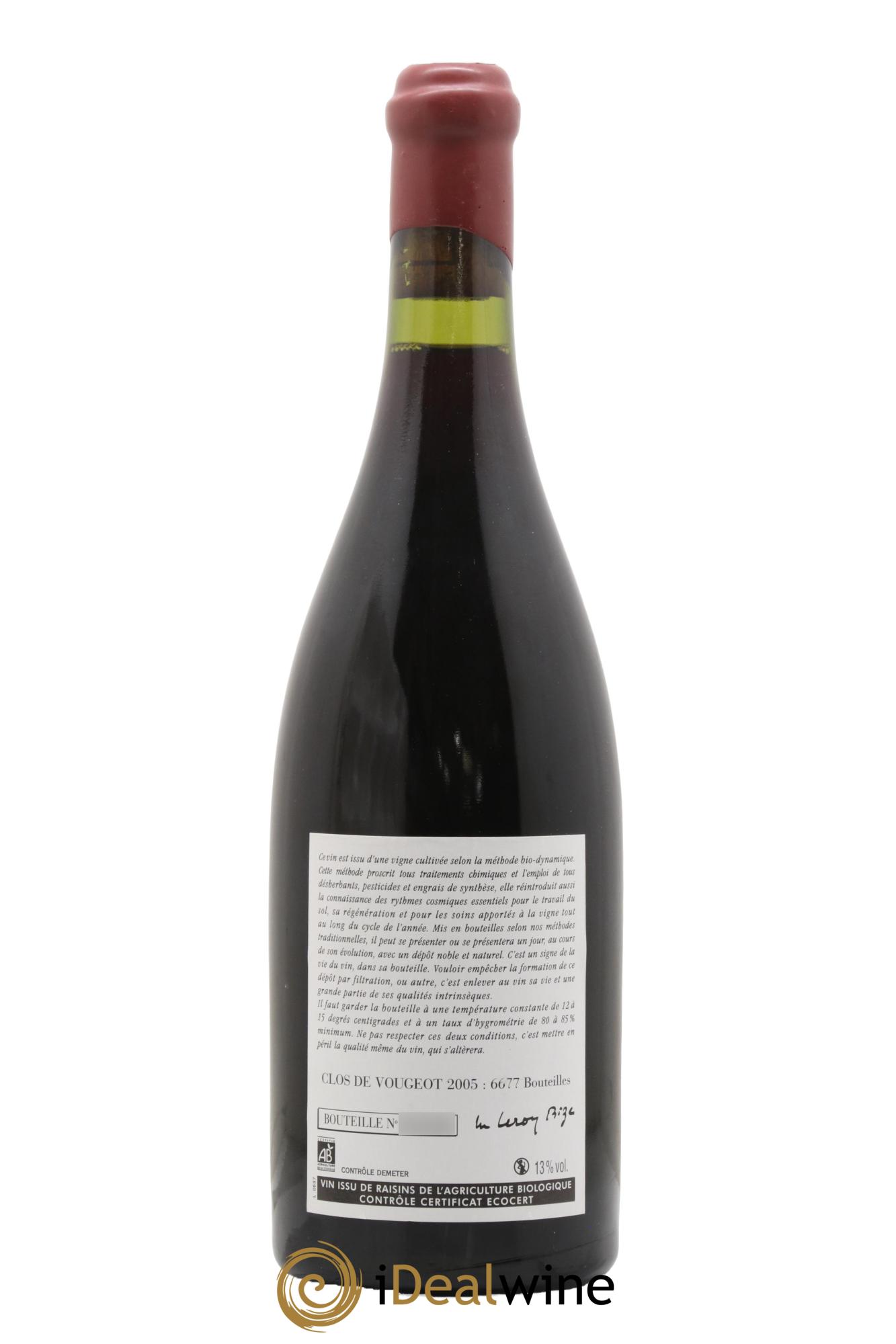 Clos de Vougeot Grand Cru Leroy (Domaine) 2005 - Lot of 1 bottle - 1
