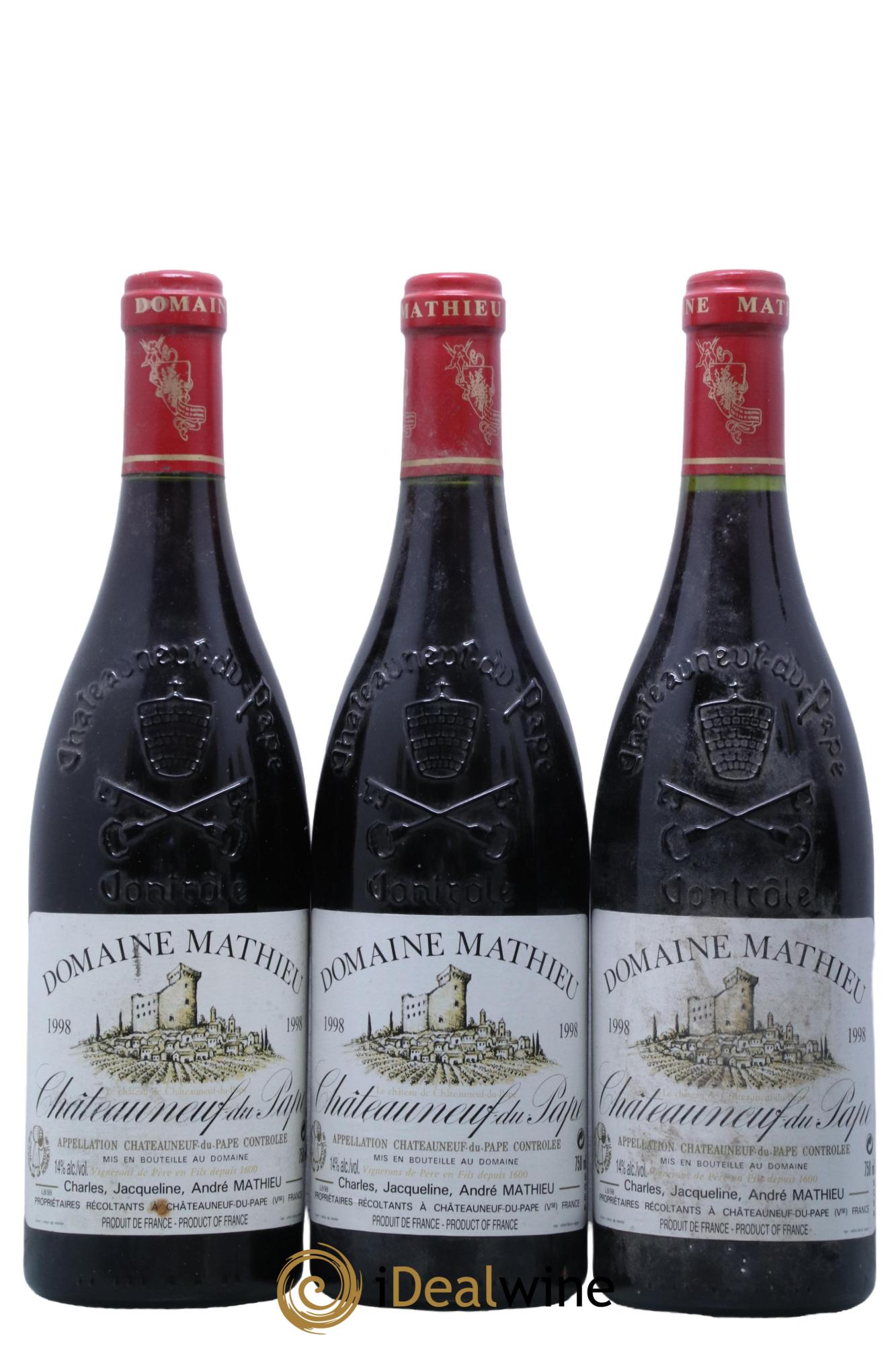 Châteauneuf-du-Pape Domaine Matthieu 1998 - Lot de 3 bouteilles - 0