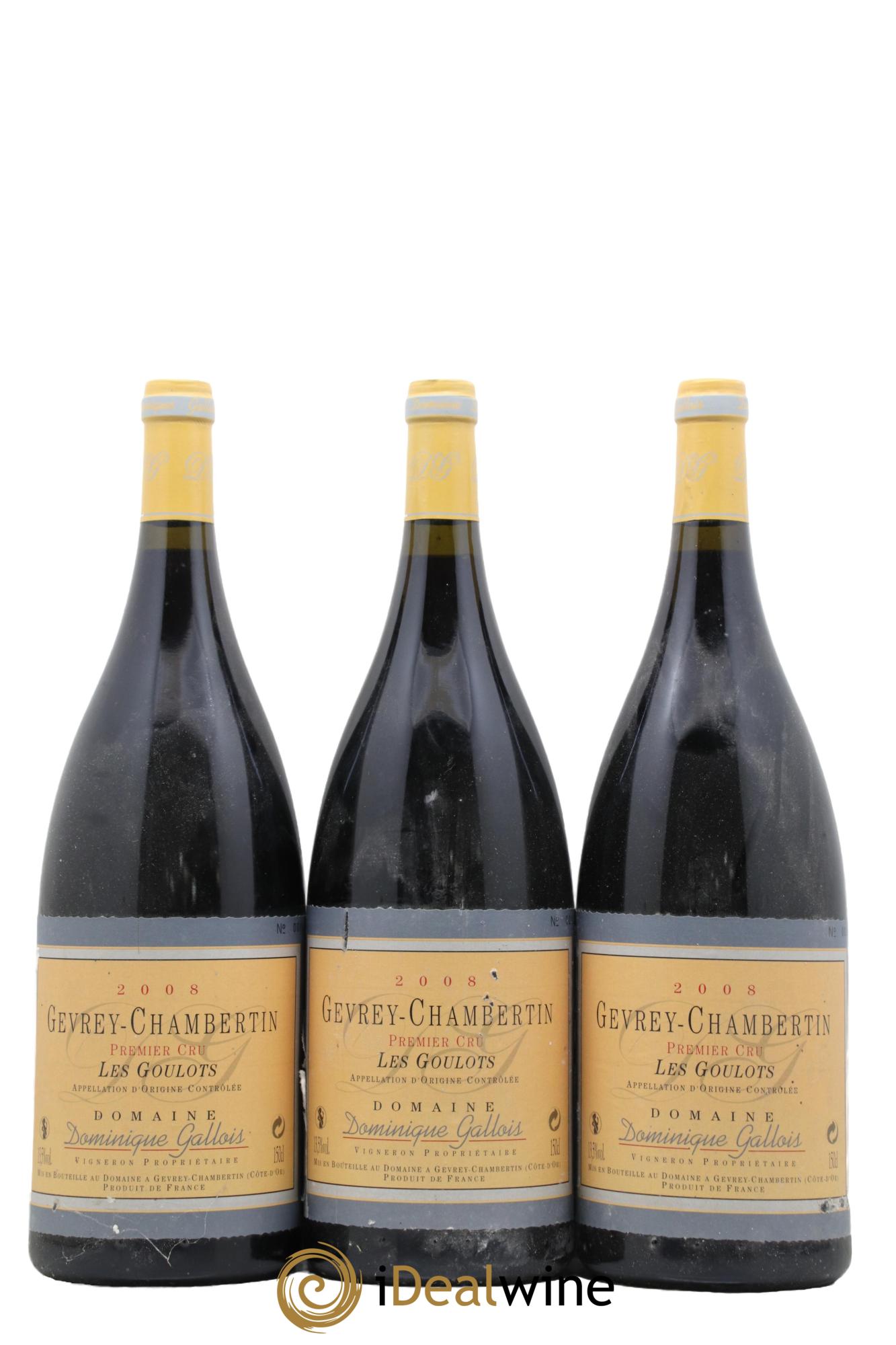 Gevrey-Chambertin 1er Cru Les Goulots Domaine Dominique Gallois 2008 - Lot of 3 magnums - 0