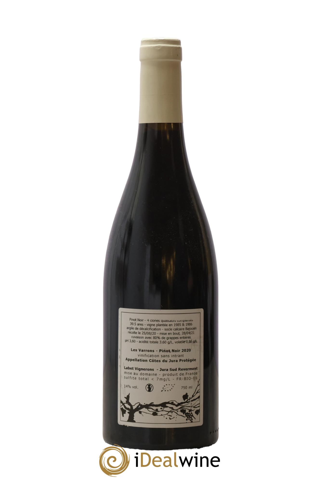 Côtes du Jura Pinot Noir Les Varrons Sélection Clonale Romain - Julien - Charline Labet 2020 - Lot de 1 bouteille - 1