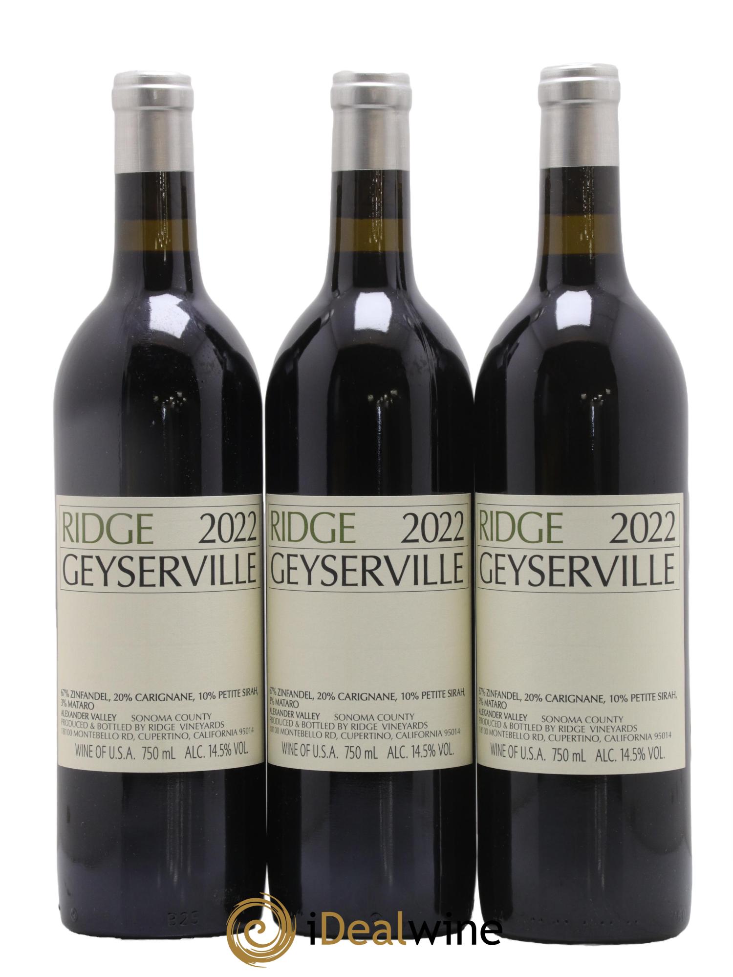 Alexander Valley Geyserville Ridge Vineyards 2022 - Lot of 3 bottles - 0