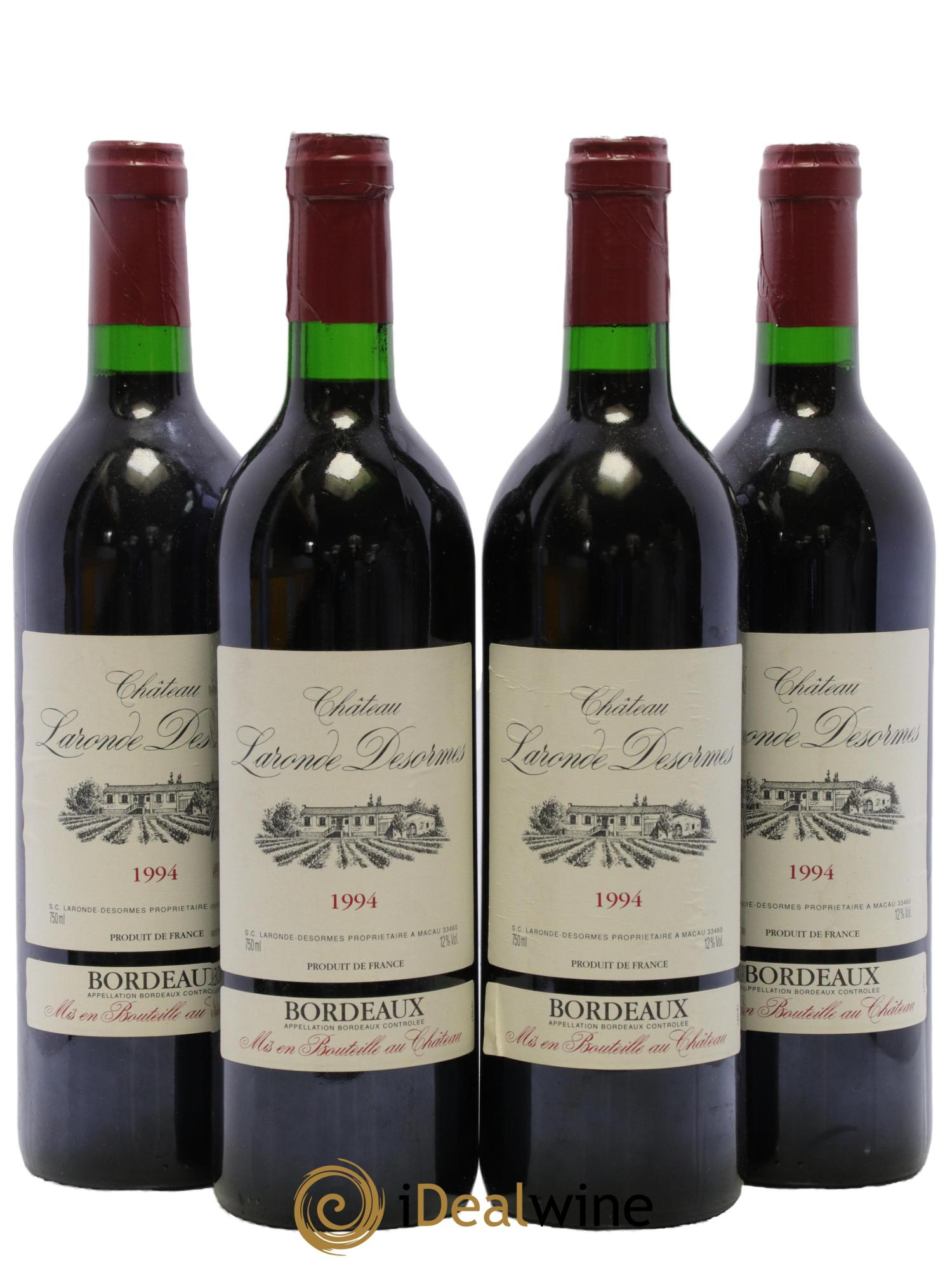 Bordeaux Supérieur Château Laronde Desormes 1994 - Lot de 4 bouteilles - 0