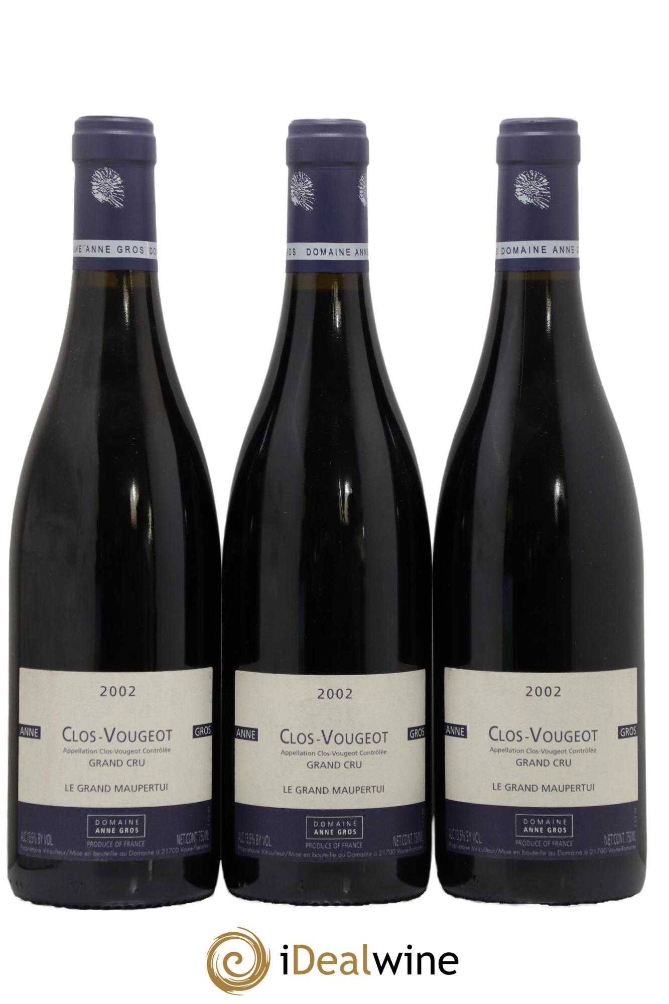 Clos de Vougeot Grand Cru Le Grand Maupertui Anne Gros 2002 - Lotto di 3 bottiglie - 0