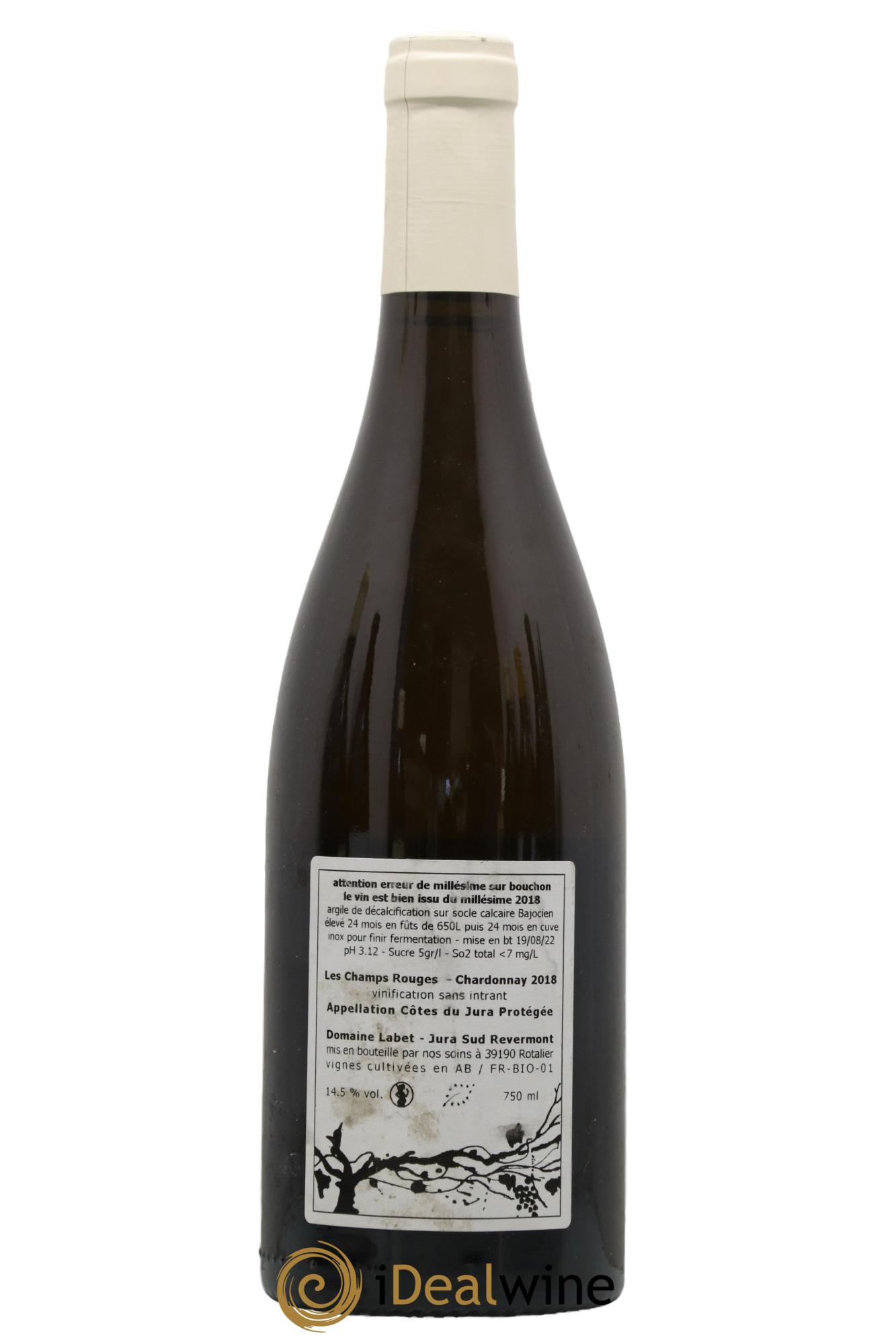 Côtes du Jura Chardonnay Les Champs Rouges Romain - Julien - Charline Labet 2018 - Lot de 1 bouteille - 1