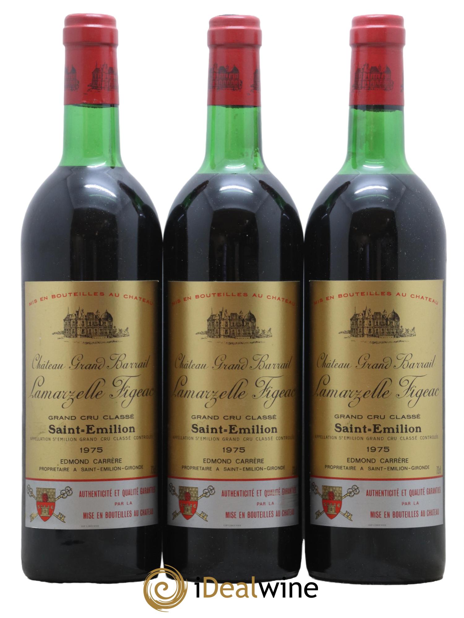 Château Grand Barrail Lamarzelle Figeac Grand Cru Classé 1975 - Lot de 3 bouteilles - 0