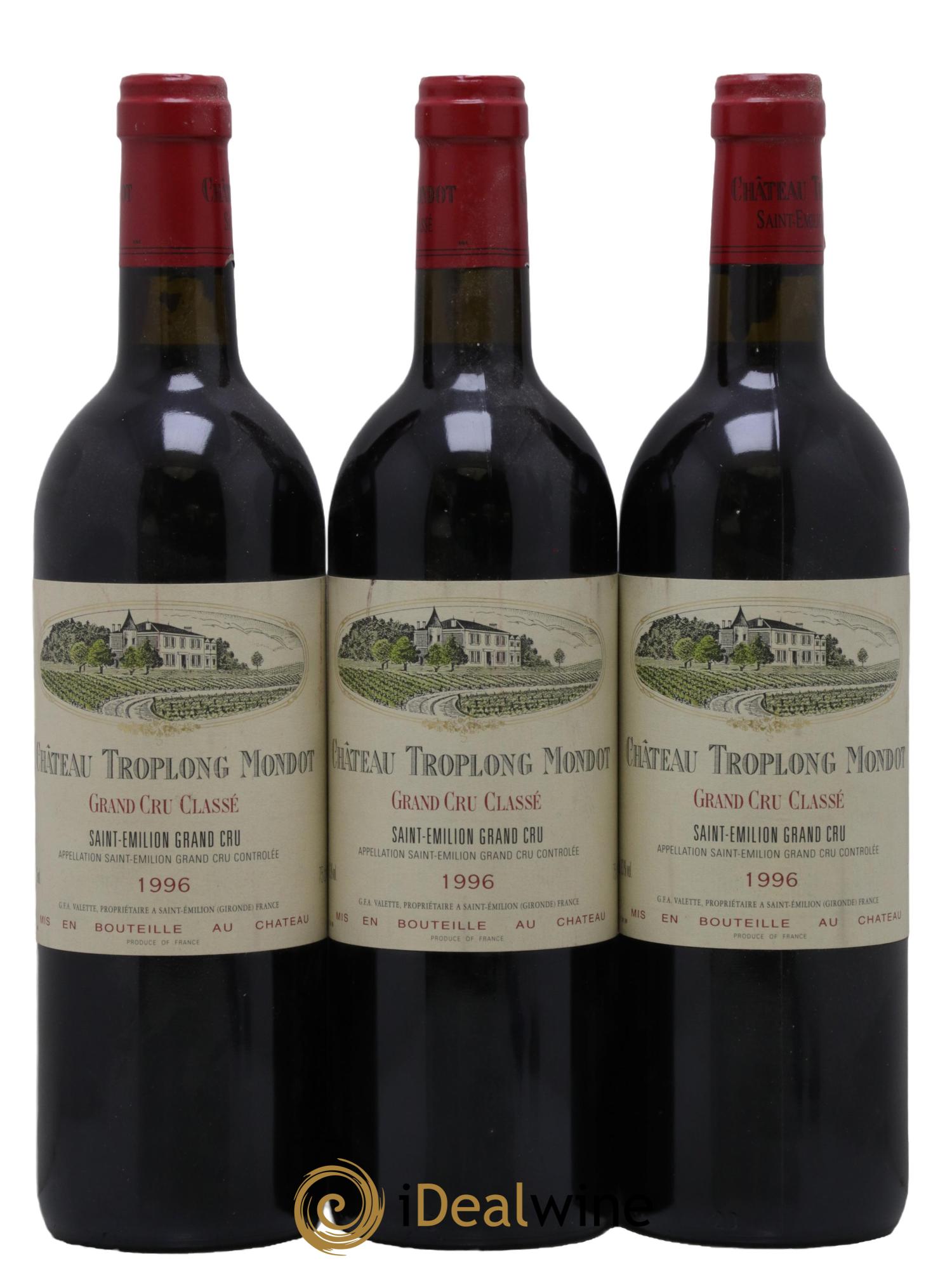Château Troplong Mondot 1er Grand Cru Classé B 1996 - Lot de 3 bouteilles - 0