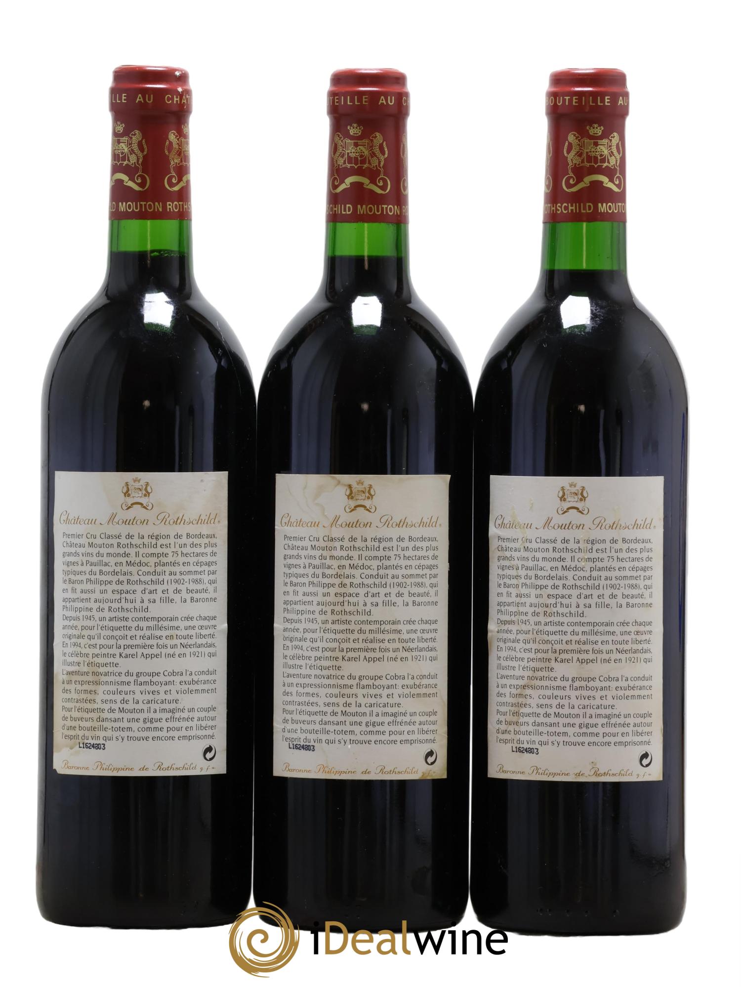 Château Mouton Rothschild 1er Grand Cru Classé 1994 - Lot de 3 bouteilles - 1