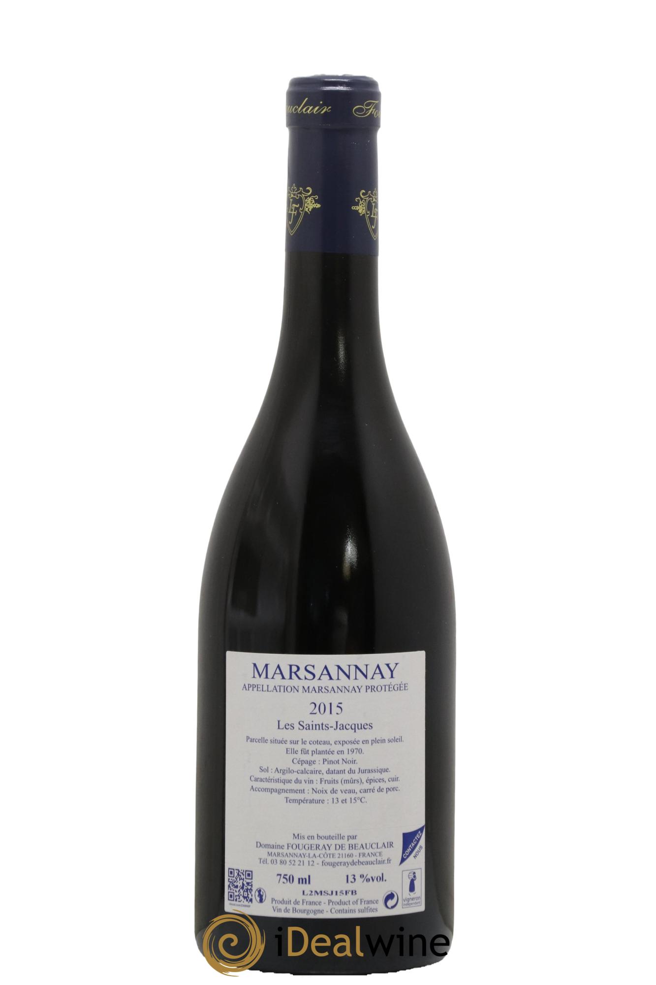 Marsannay Les Saint Jacques Fougeray de Beauclair 2015 - Lot of 1 bottle - 1