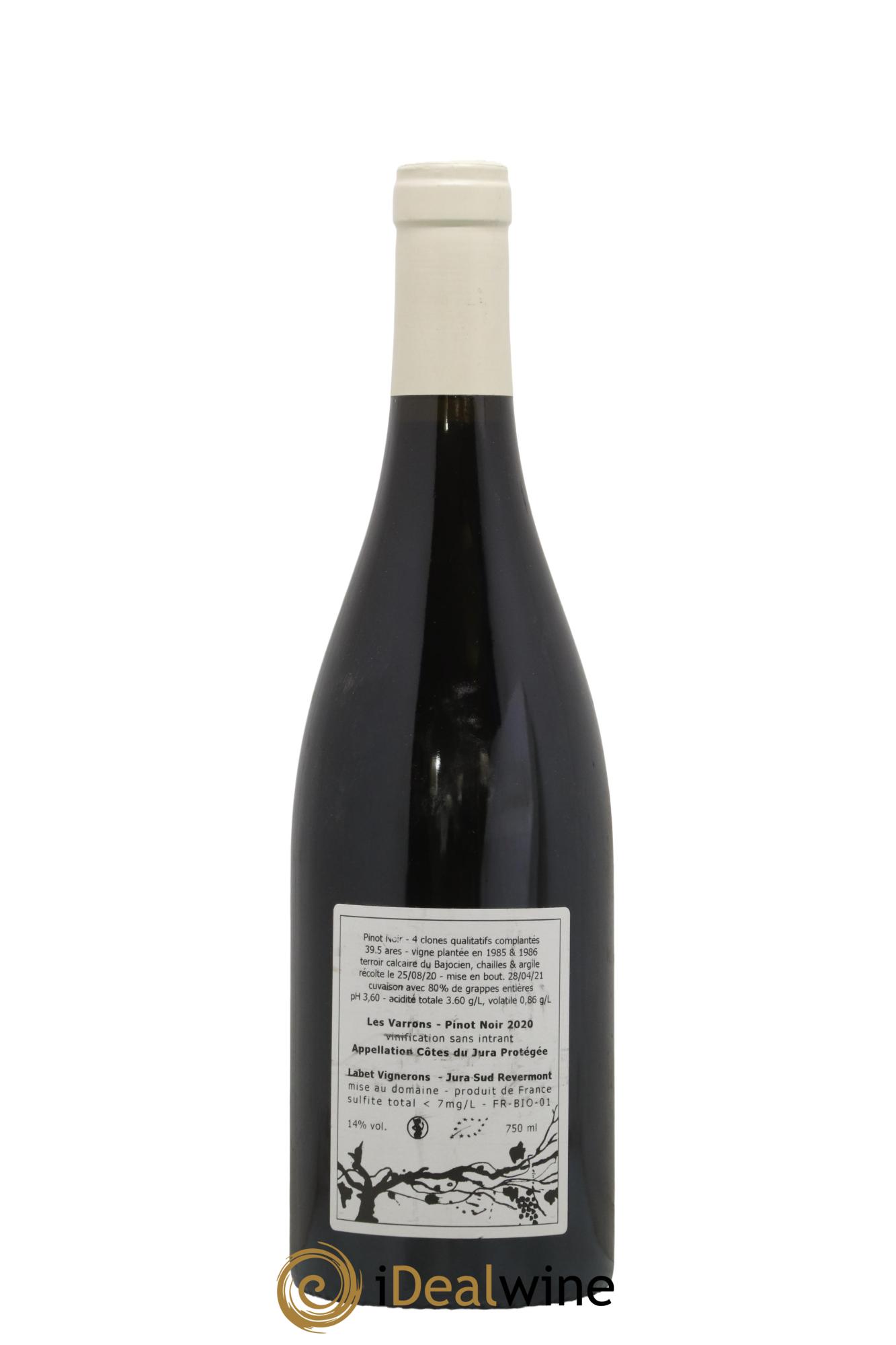 Côtes du Jura Pinot Noir Les Varrons Sélection Clonale Romain - Julien - Charline Labet 2020 - Lot de 1 bouteille - 1