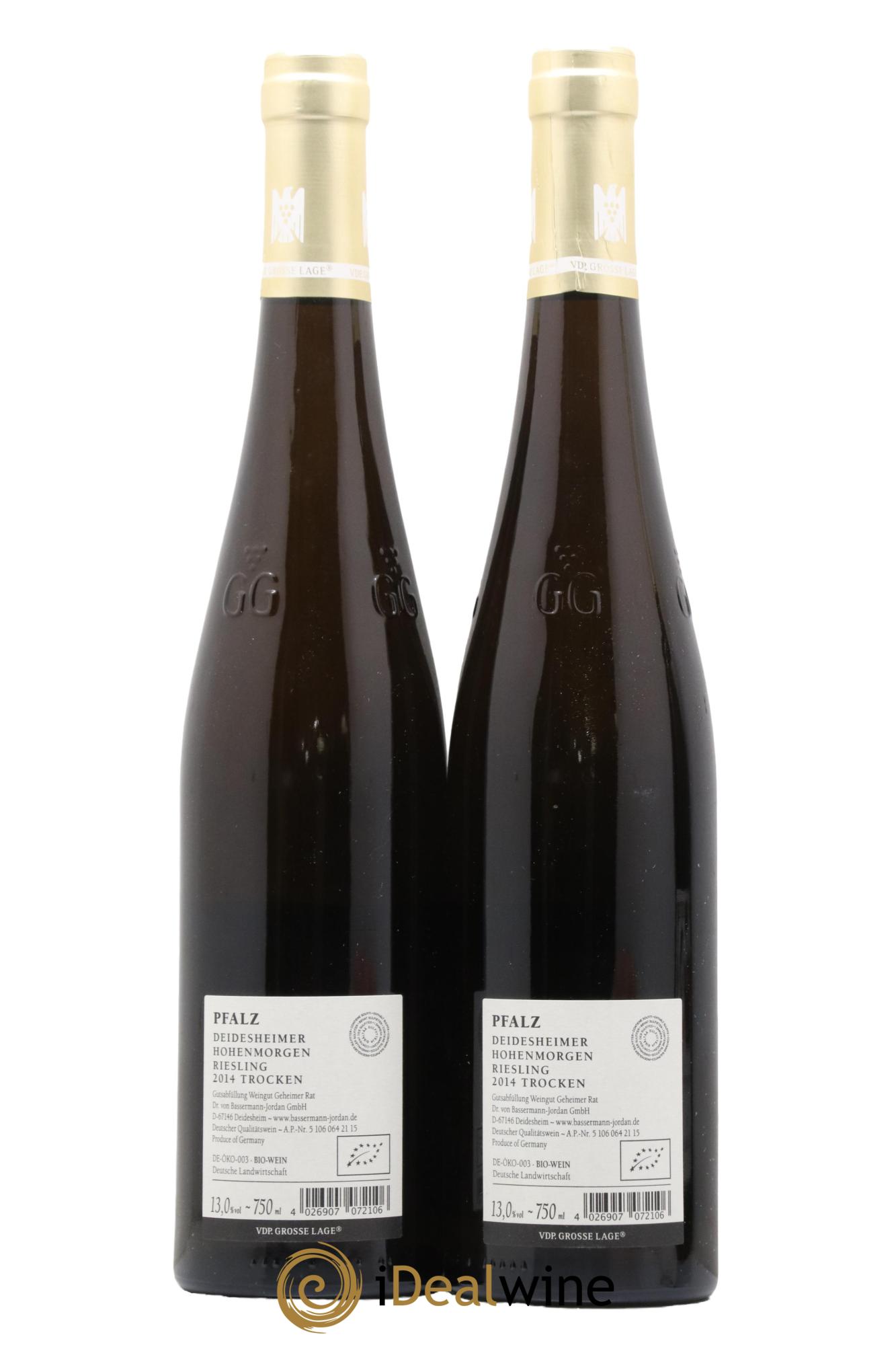 Allemagne Pfalz Riesling Trocken Hohenmorgen GG Dr Von Bassermann-Jordan 2014 - Lot de 2 bouteilles - 1