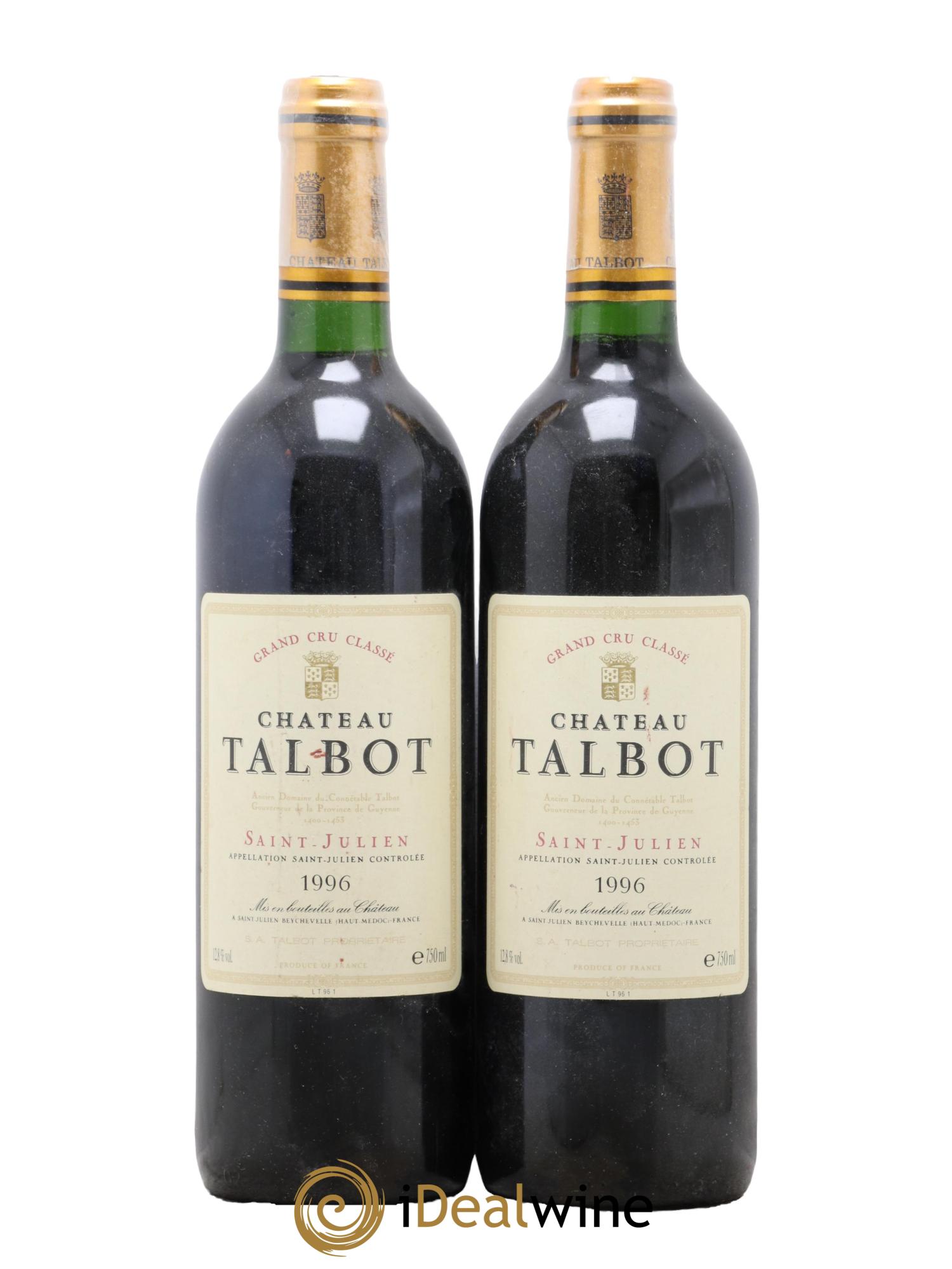 Château Talbot 4ème Grand Cru Classé 1996 - Lot de 2 bouteilles - 0
