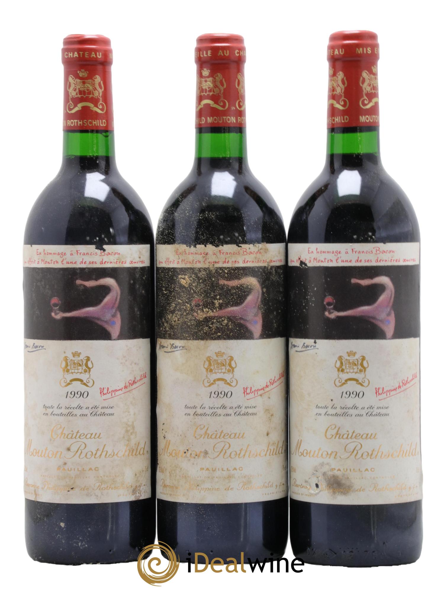 Château Mouton Rothschild 1er Grand Cru Classé 1990 - Lot de 3 bouteilles - 0