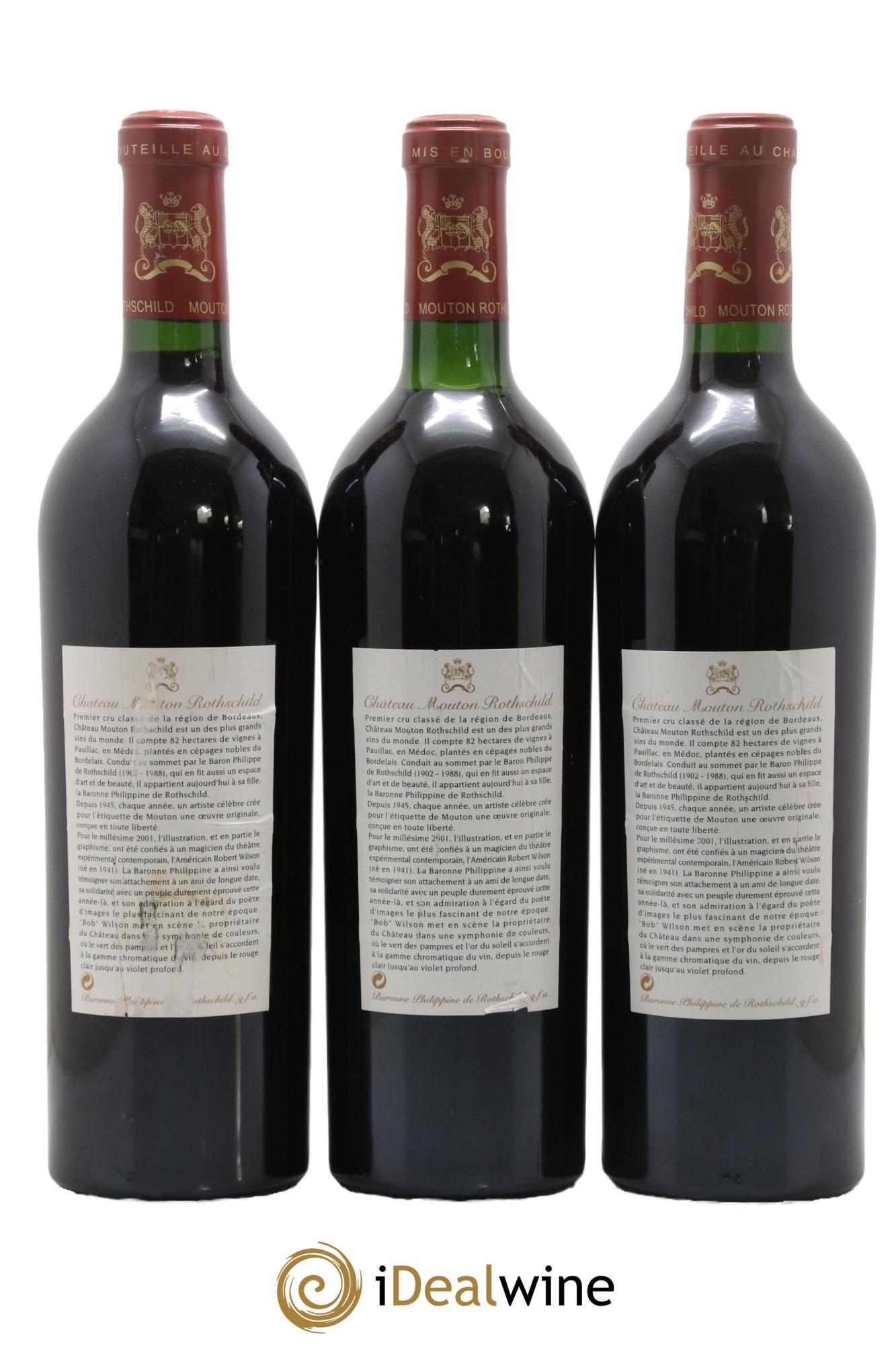 Château Mouton Rothschild 1er Grand Cru Classé 2001 - Lot de 3 bouteilles - 1