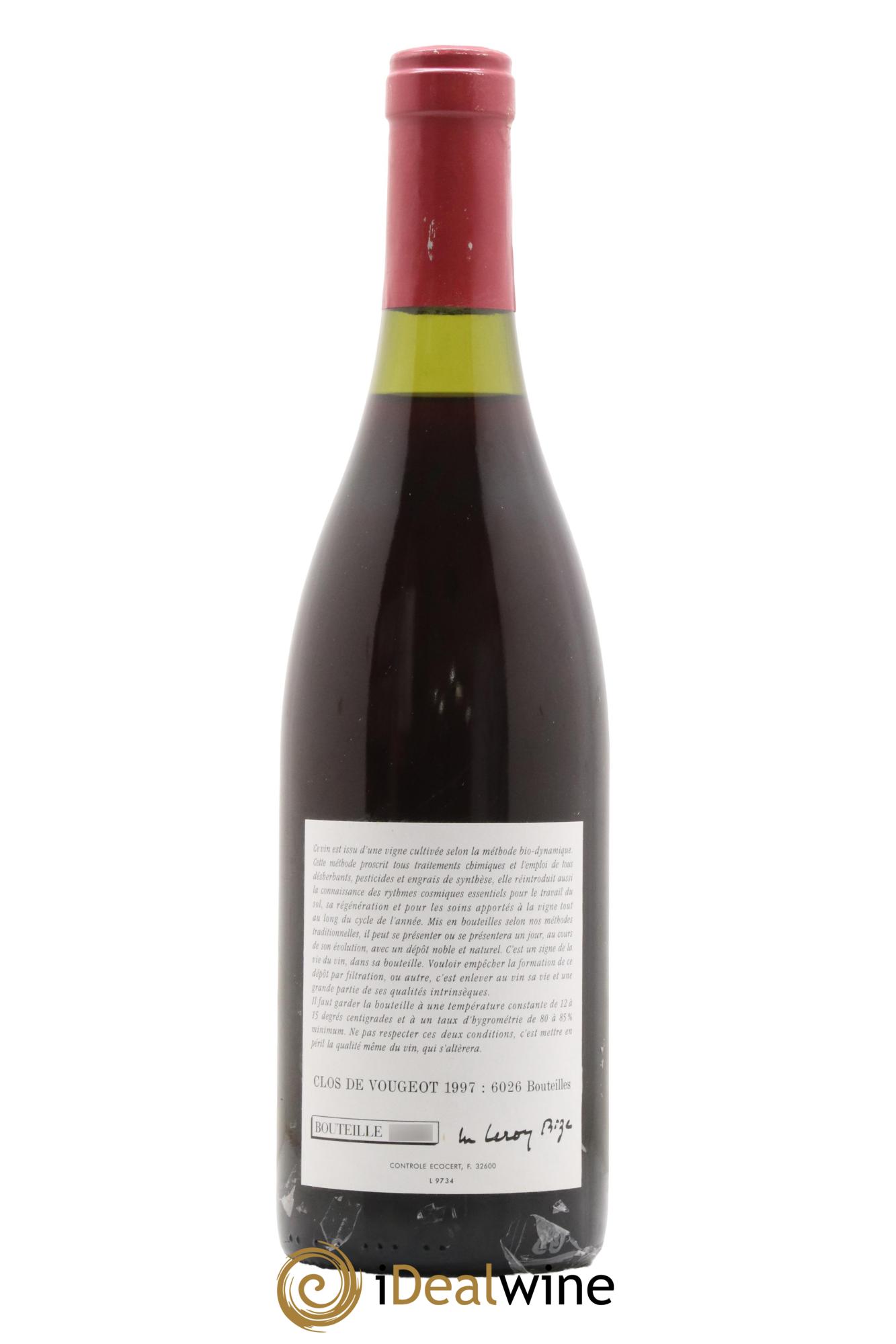Clos de Vougeot Grand Cru Leroy (Domaine) 1997 - Posten von 1 Flasche - 1