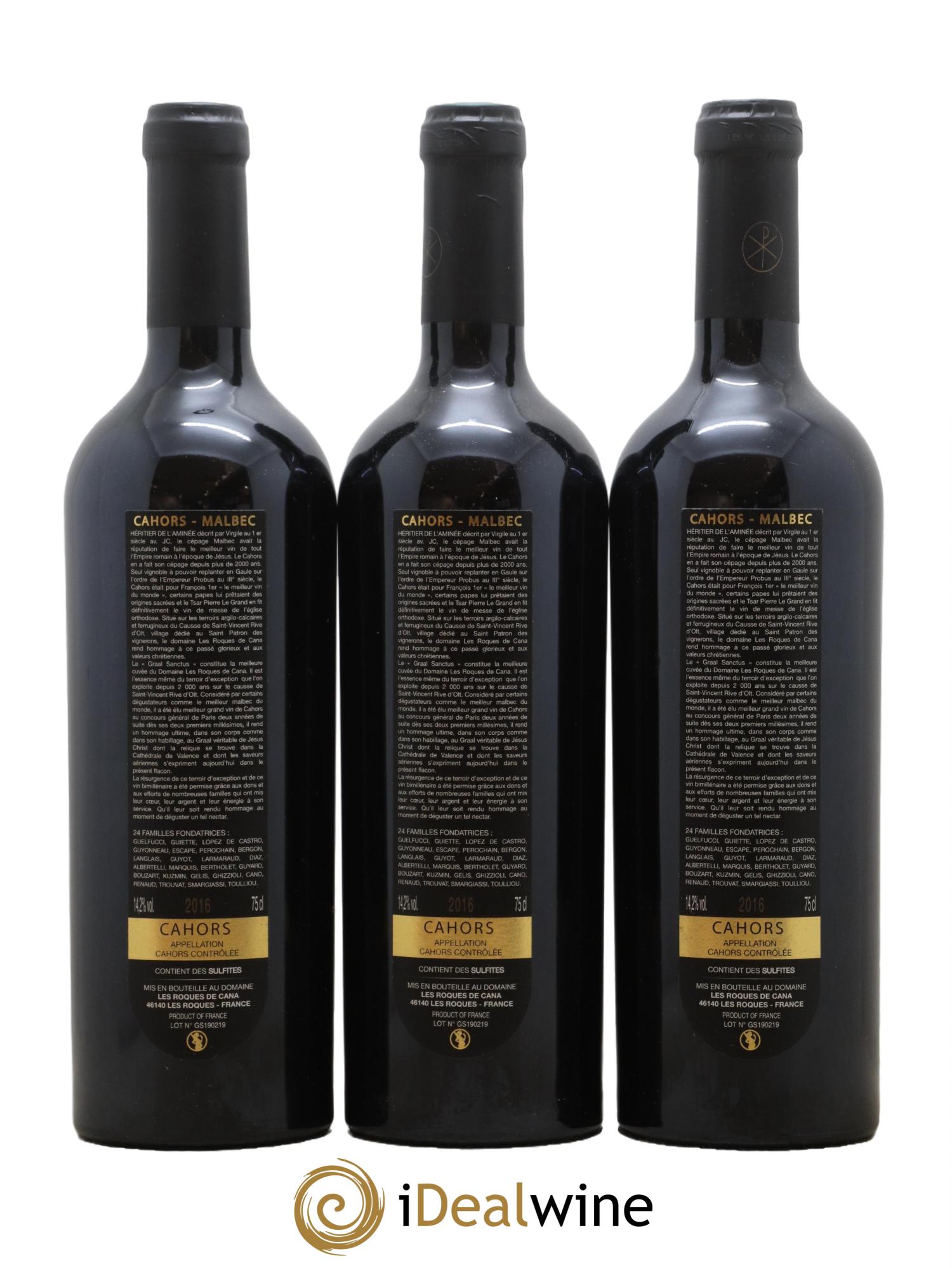 Cahors Les Roques de Cana Graal Sanctus 2016 - Lot de 3 bouteilles - 1