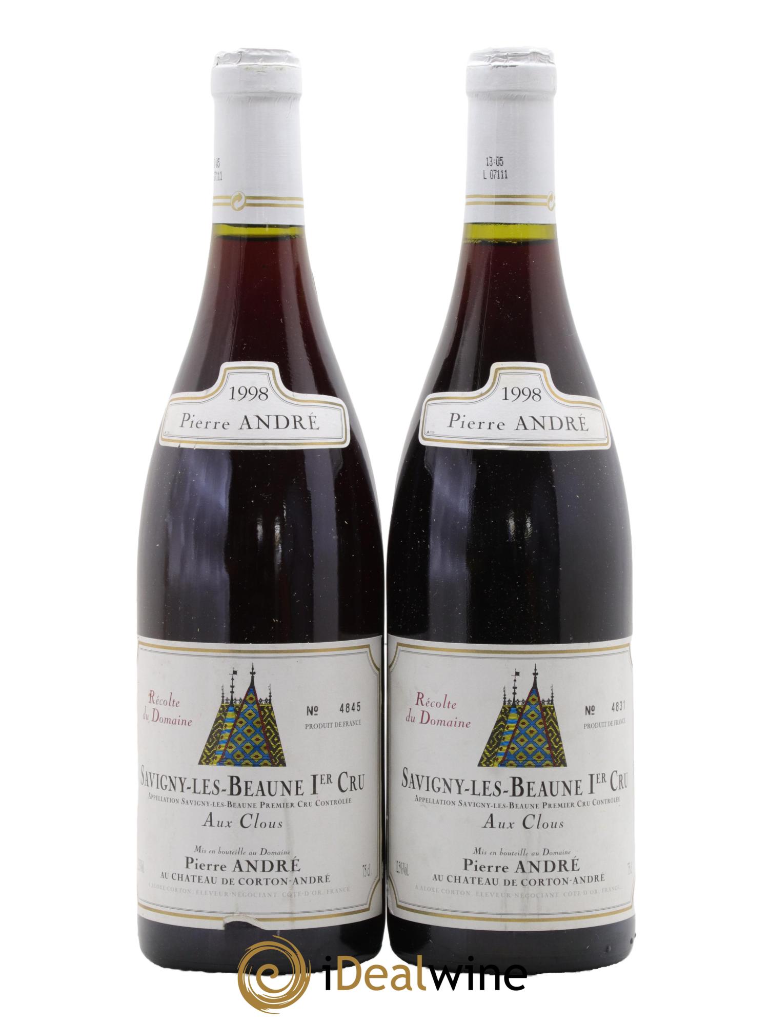 Savigny-lès-Beaune 1er Cru Aux Clous Pierre Andre 1998 - Lot of 2 bottles - 0
