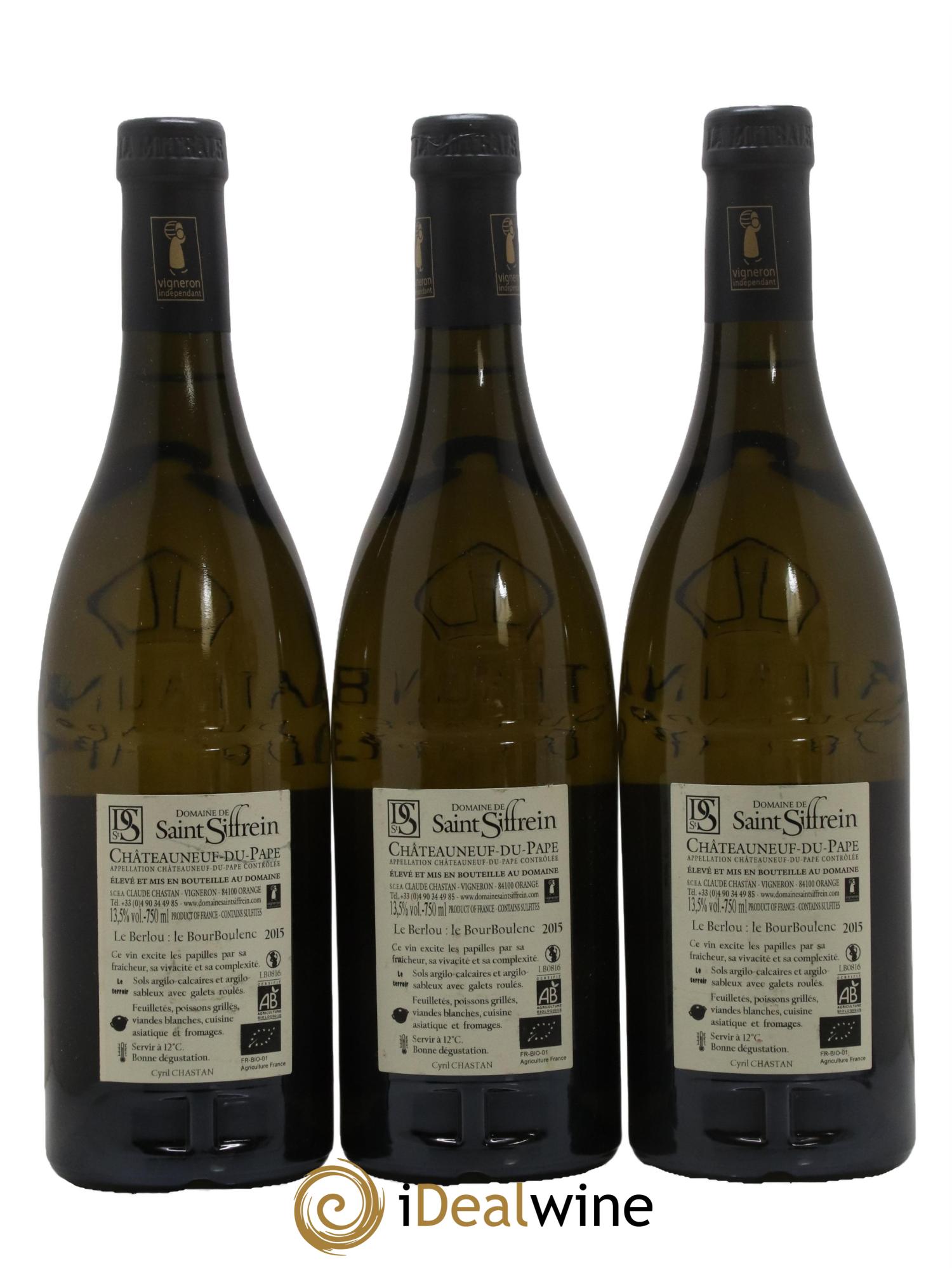 Châteauneuf-du-Pape Le Berlou Saint Siffrein 2015 - Lot of 3 bottles - 1
