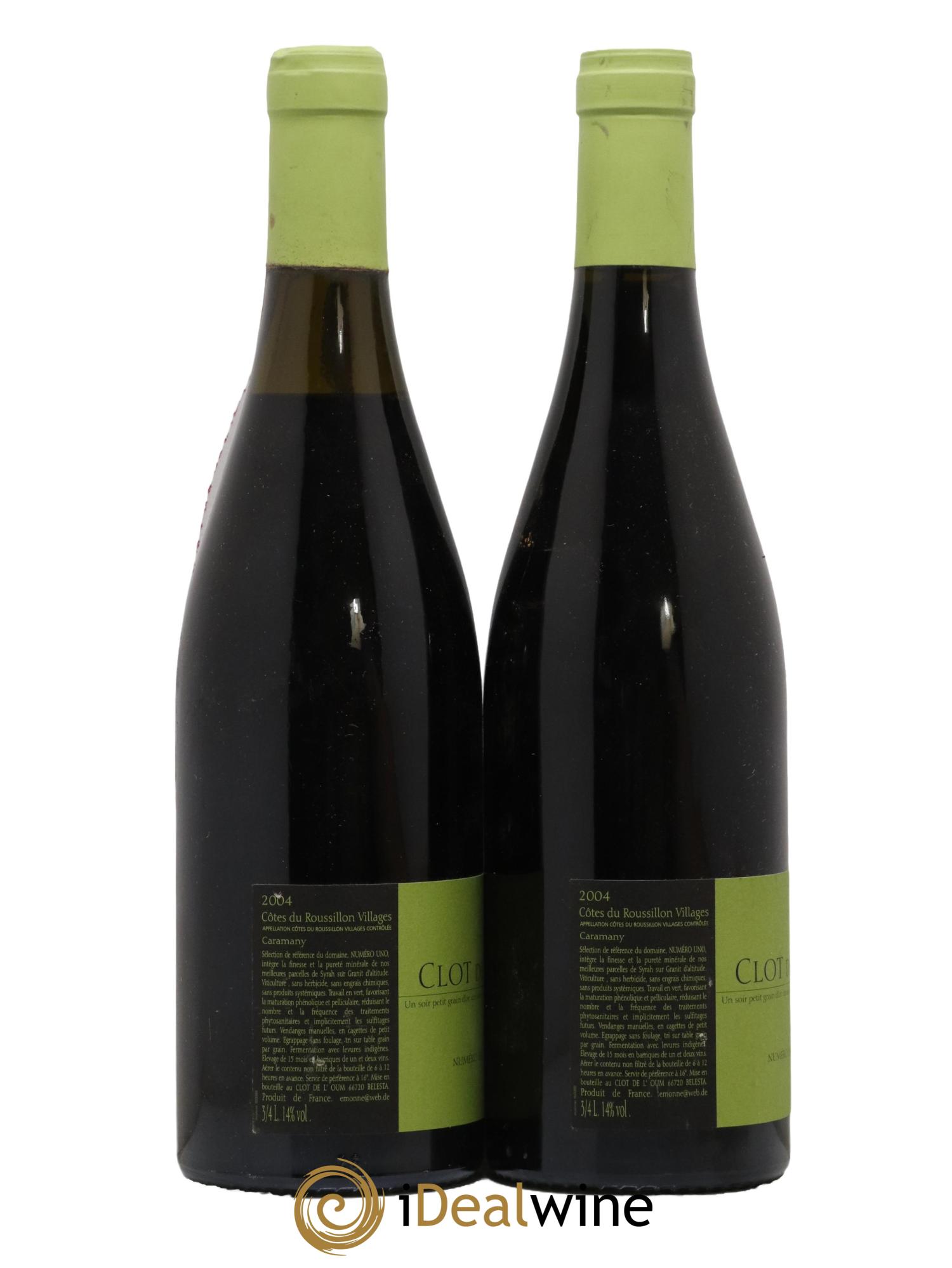 Côtes du Roussillon Clos de L Oum Caramange 2004 - Lot de 2 bouteilles - 1