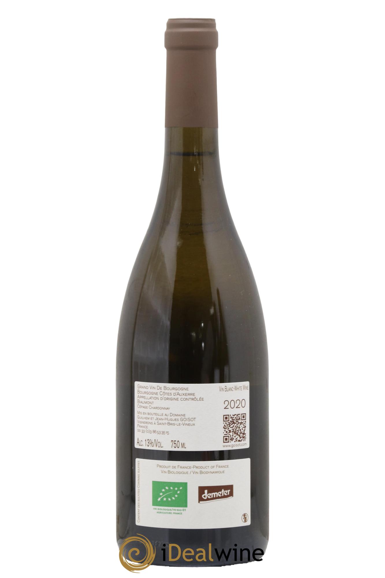 Bourgogne Côte D'Auxerre Biaumont Goisot 2020 - Lot de 1 bouteille - 1