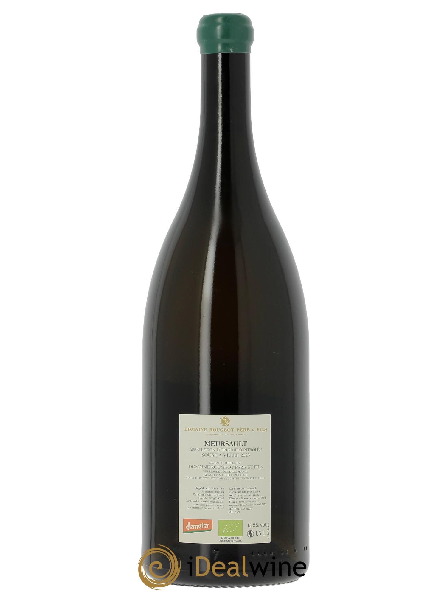 Meursault Sous la Velle Sans sulfite ajouté Rougeot Père et Fils 2023 - Lot of 1 magnum - 1