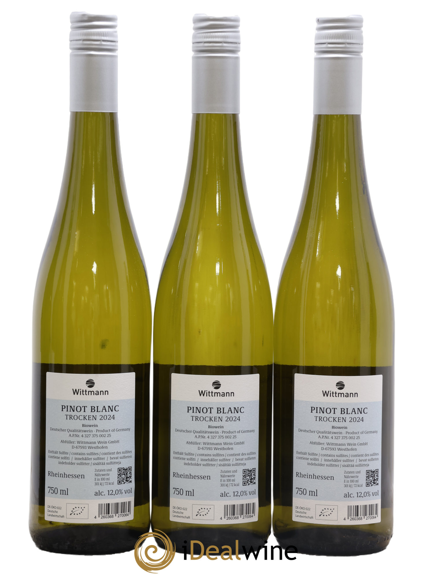 Allemagne Rheinhessen 100 Hugel Pinot Blanc Wittmann 2024 - Lot of 3 bottles - 1