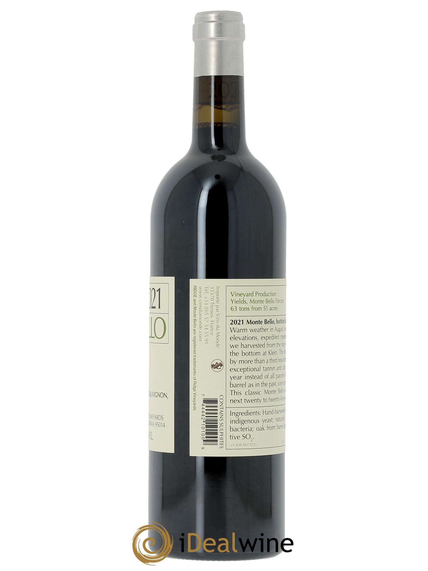 Santa Cruz Mountains Monte Bello Ridge Vineyards  2021 - Lot de 1 bouteille - 2