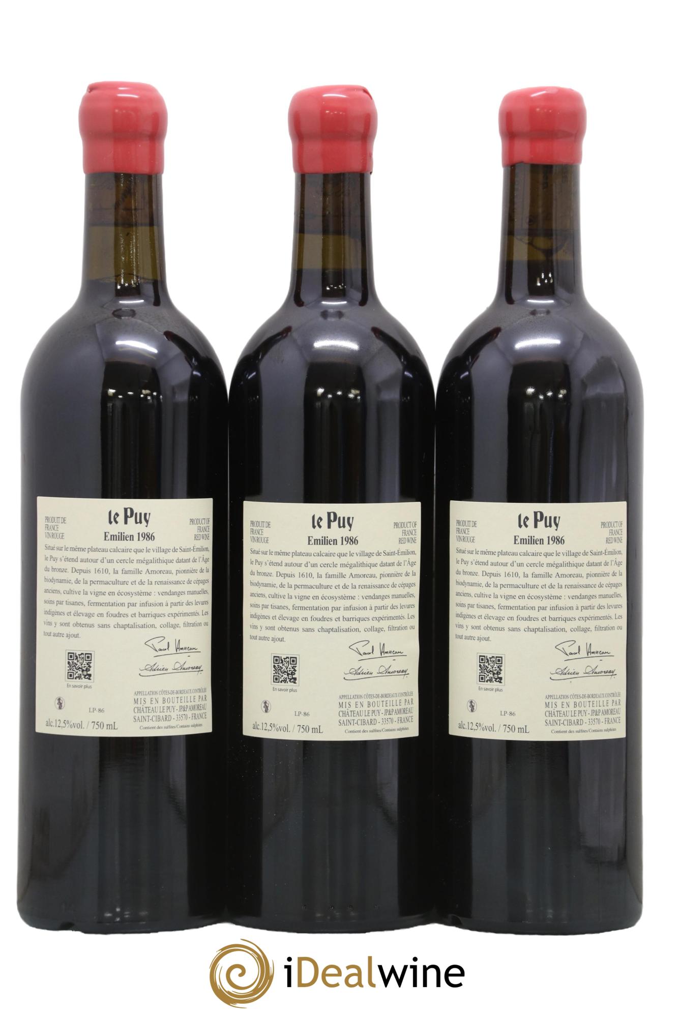 Le Puy - Cuvée Emilien  1986 - Lot de 3 bouteilles - 1