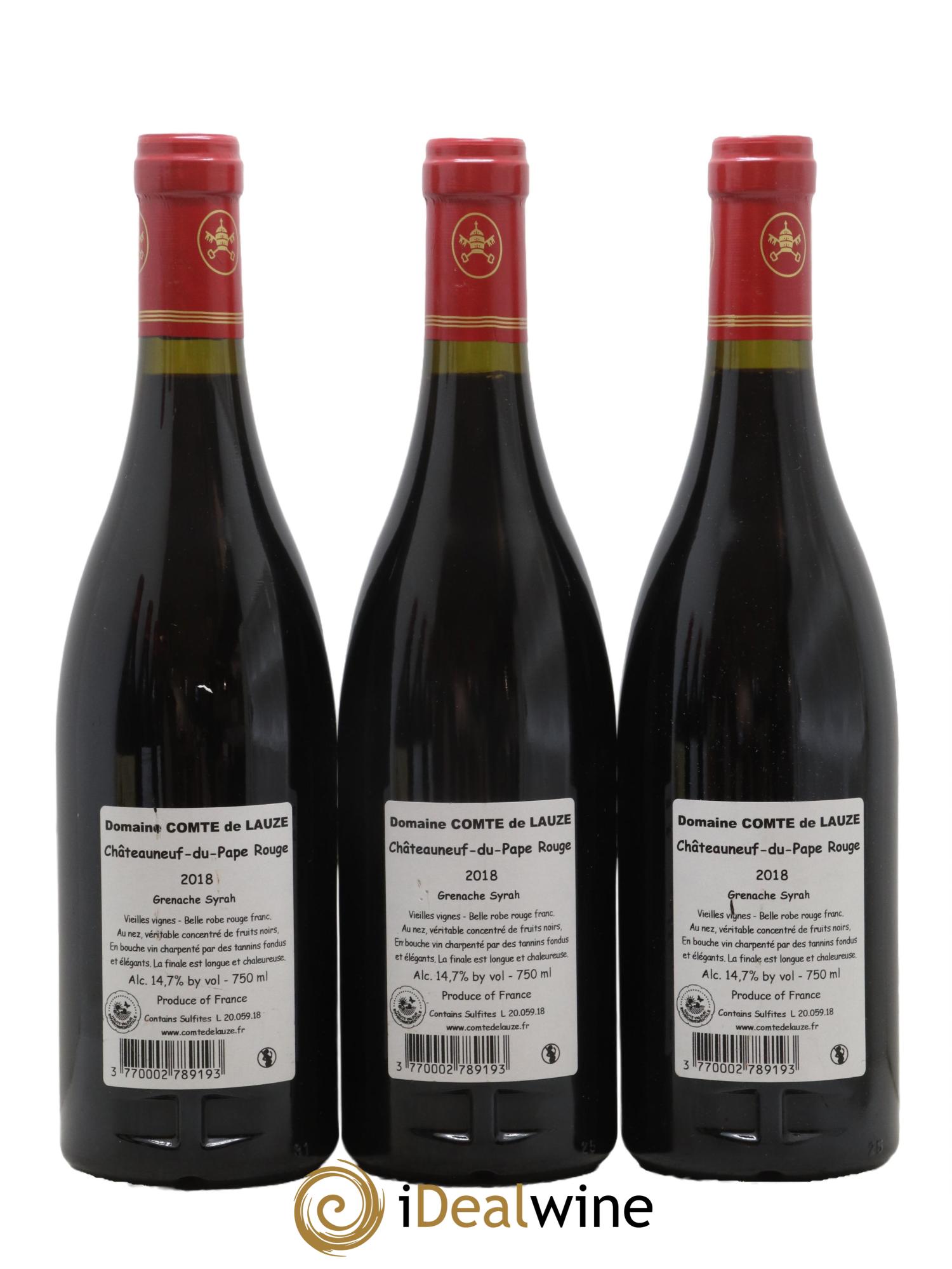 Châteauneuf-du-Pape Domaine Comte de Lauze 2018 - Lot de 3 bouteilles - 1