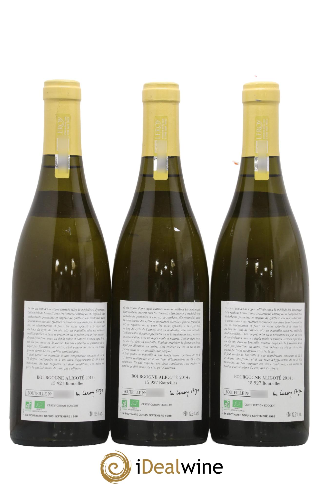 Bourgogne Aligoté Leroy (Domaine) 2014 - Lot of 3 bottles - 1
