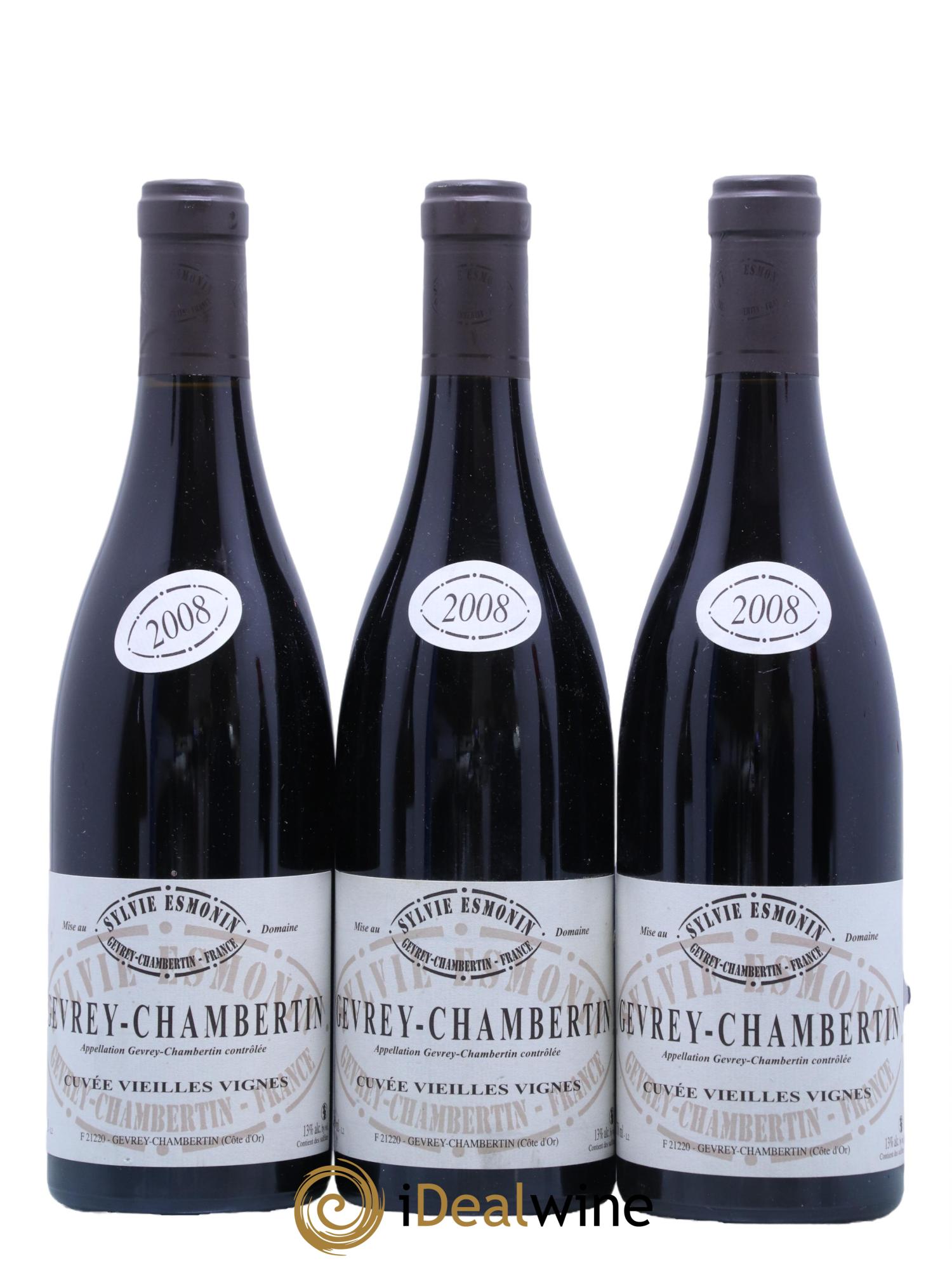 Gevrey-Chambertin Vieilles Vignes Sylvie Esmonin 2008 - Lot de 3 bouteilles - 0