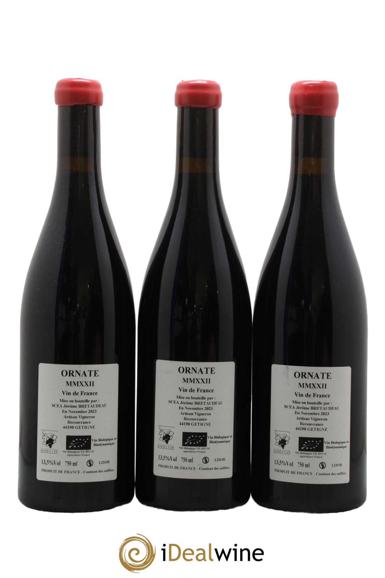 Vin de France Merlot Ornaté Jérôme Bretaudeau - Domaine de Bellevue 2022 - Lot de 3 bouteilles - 1