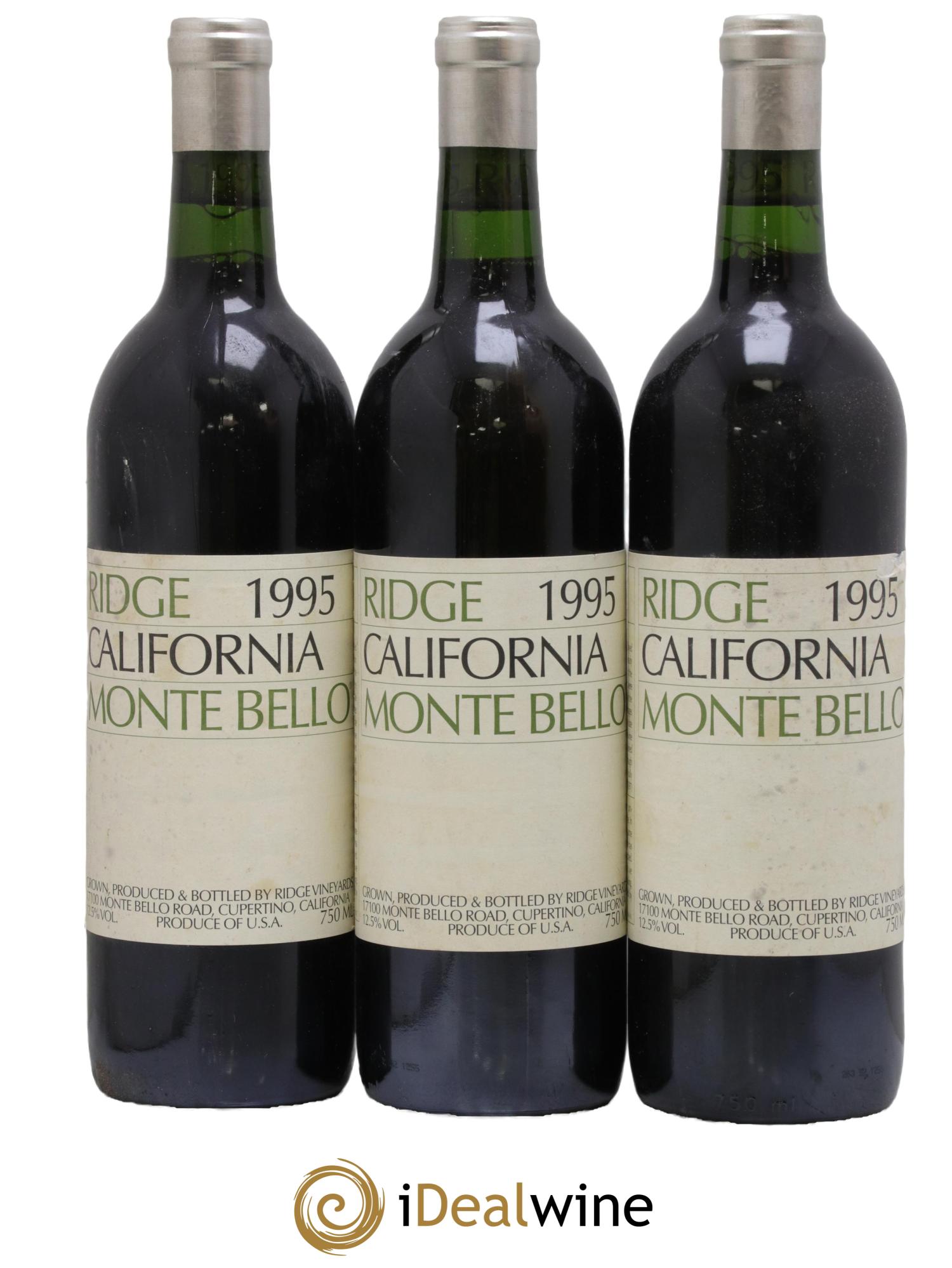Santa Cruz Mountains Monte Bello Ridge Vineyards 1995 - Posten von 3 Flaschen - 0