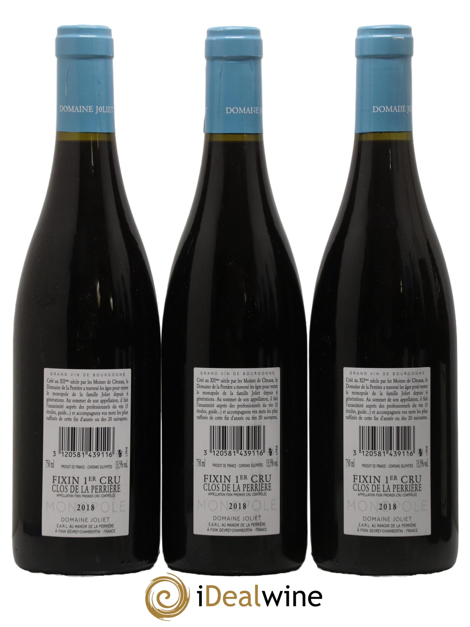 Fixin 1er Cru Clos de la Perrière Joliet Père & Fils (Domaine) 2018 - Lot de 3 bouteilles - 1